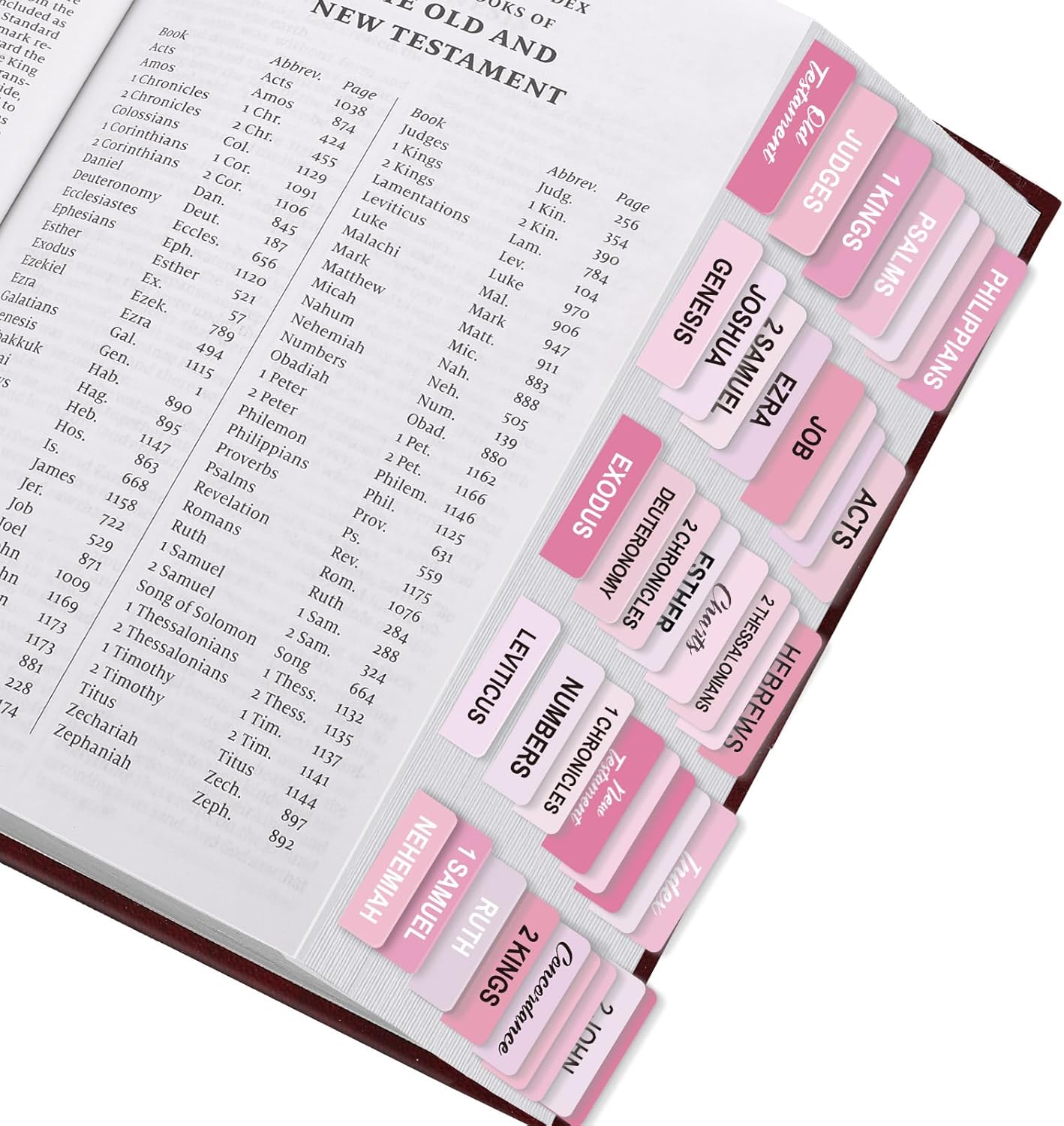 SKYDUE Bible Tabs: 100 Laminated Study Tabs for Women & Men, Pink