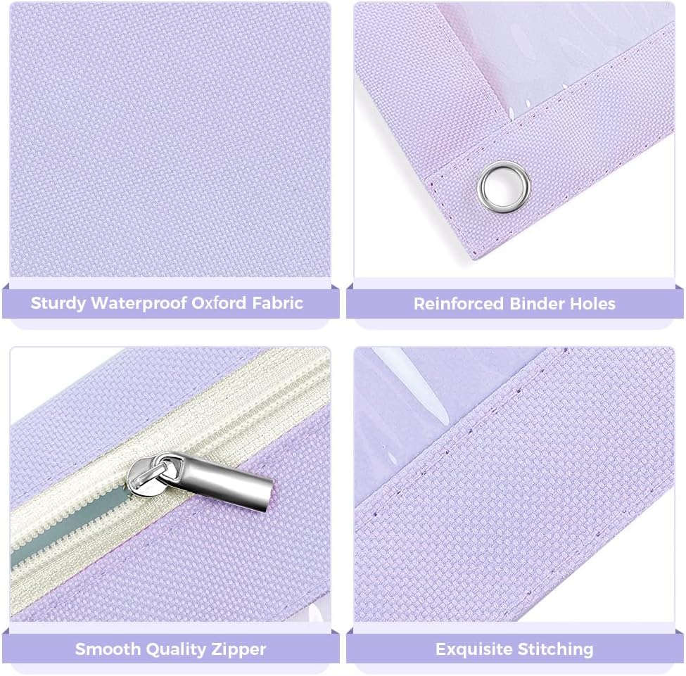 SKYDUE 3 Ring Pencil Pouch for Binder, Zipper Binder Pencil Pouch with 3 Pockets and Mesh Window, Durable Organizer for School Supplies, Cables, Earbuds, Makeup