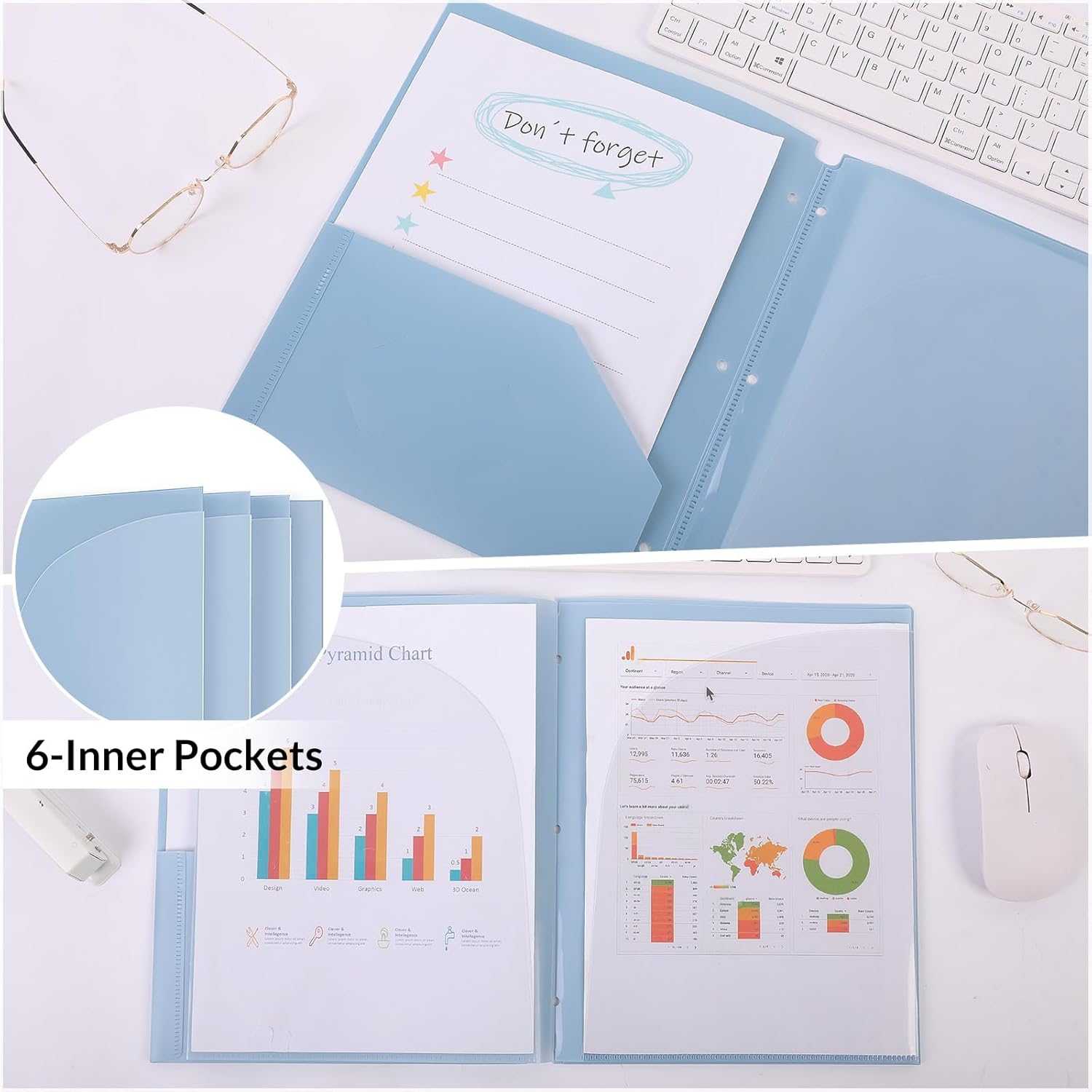 SKYDUE Expanding File Organizer with 8 Pockets & Plastic Pocket Folders