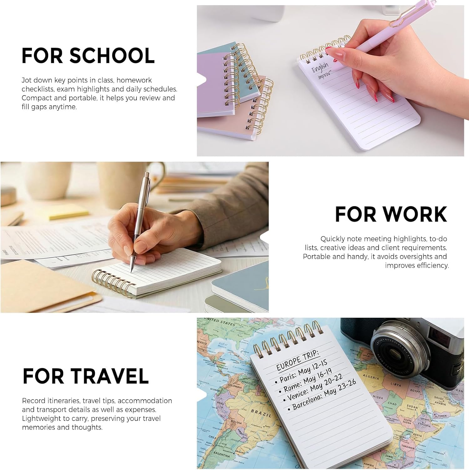 SKYDUE Small Notebooks, Cute 3x5 Pocket Notepads, Mini Spiral Notebook with Lined Pages Nursing School Essentials, School Office Supplies Set Of 8