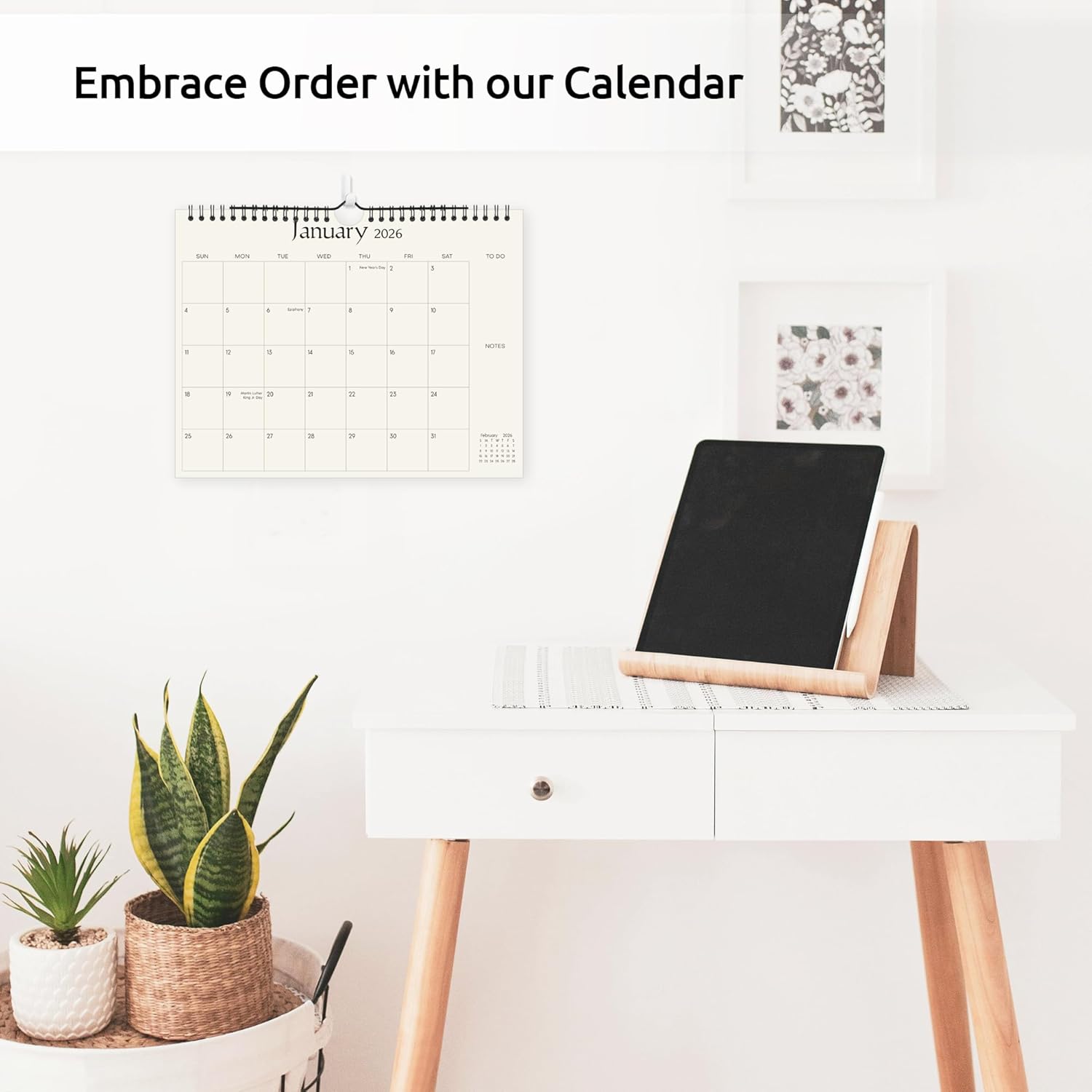 SKYDUE Wall Calendar 2026-2027, Jan 2026 to Jun 2027 18 Months 2026 Wall Calendar with Planner Stickers, 14.5" x 11.5", Black