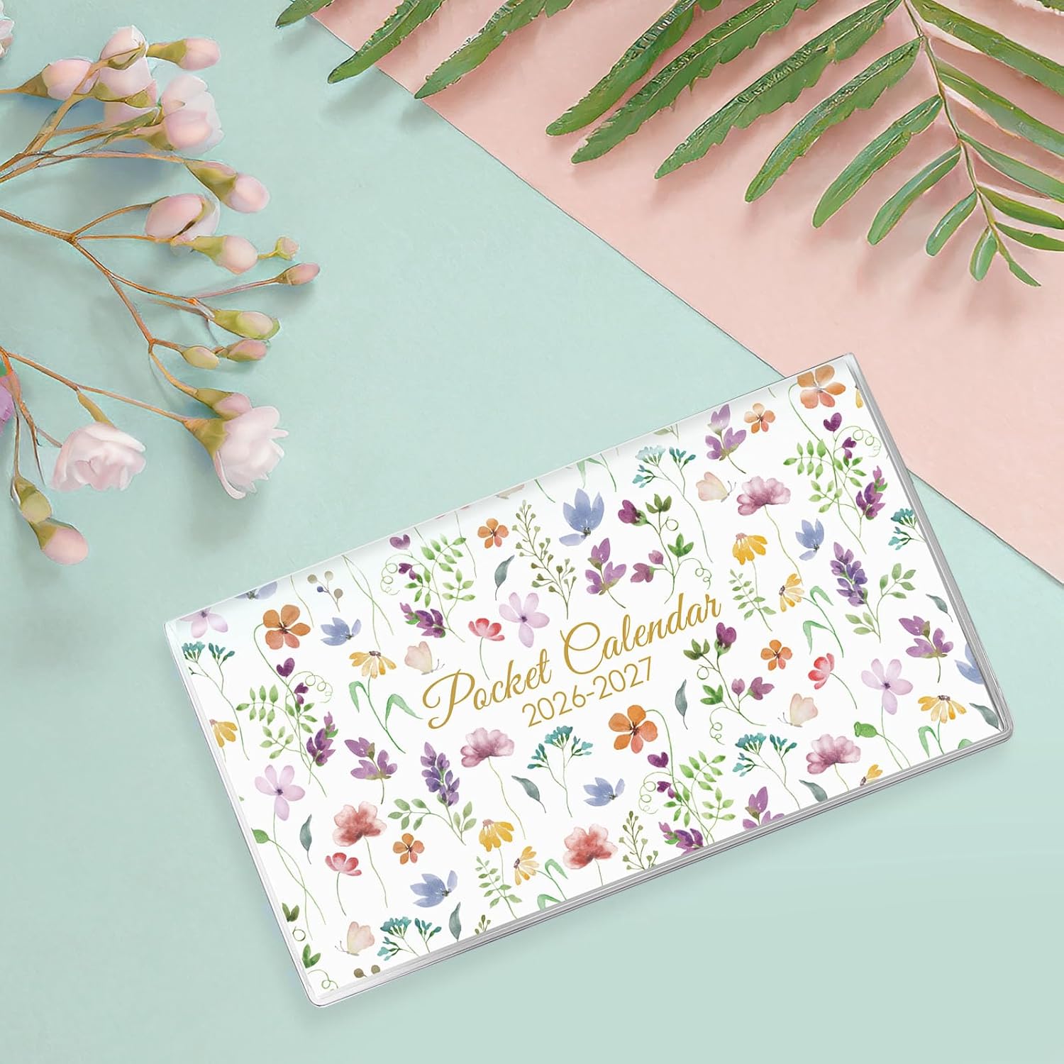 Pocket Calendar 2026-2027 for Purse, 2026-2027 Pocket Planner 24 Months with Soft Waterproof Cover and Premium Paper, 6.5" x 3.5", Floral