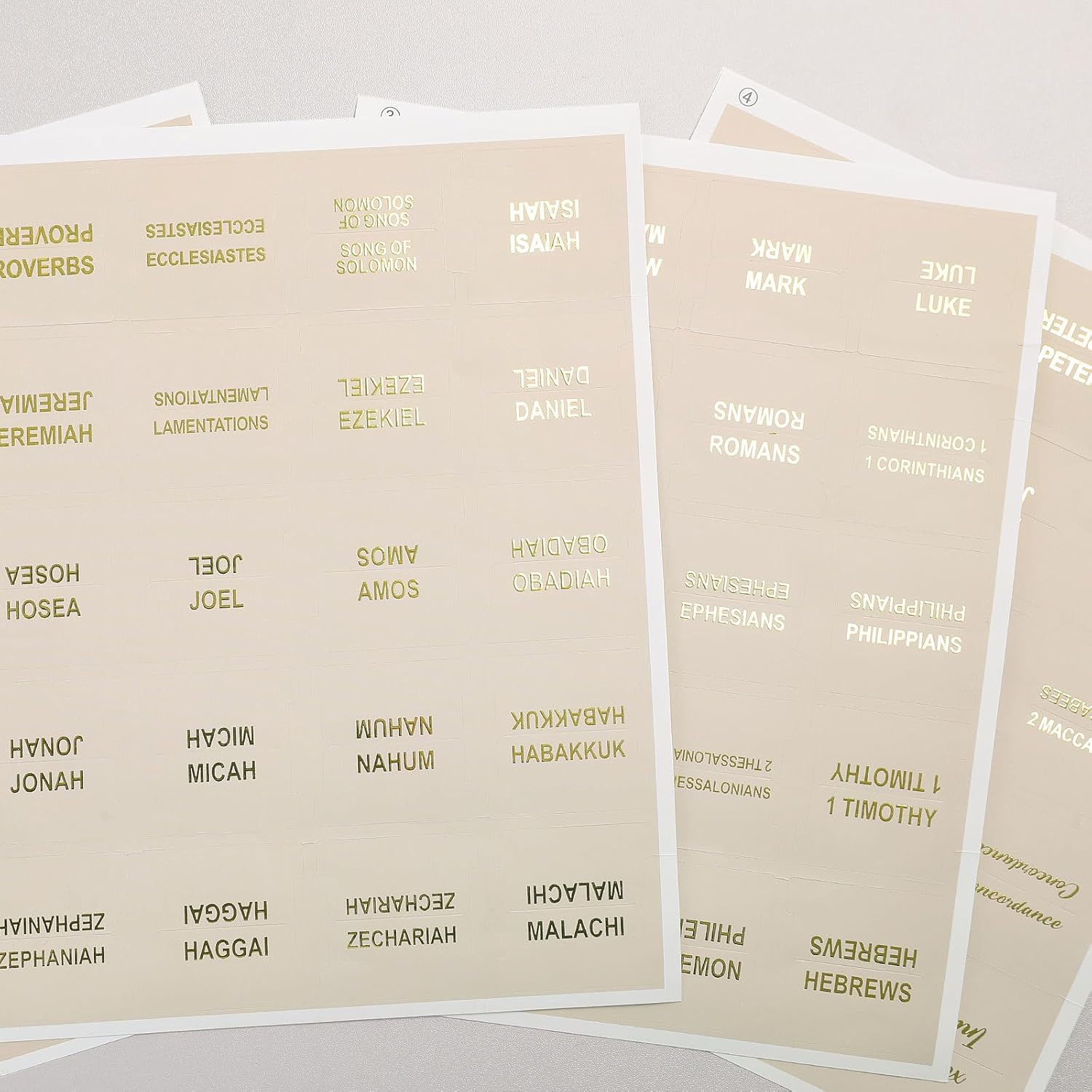 Laminated Bible Tabs for Women, 100 Tabs, Bible Book Tabs for Study Bible, Large Print Bible Chapter Tabs(Gold Foil Embossed Lettering), Bible Study Supplies, Cream Bible Labels Tabs