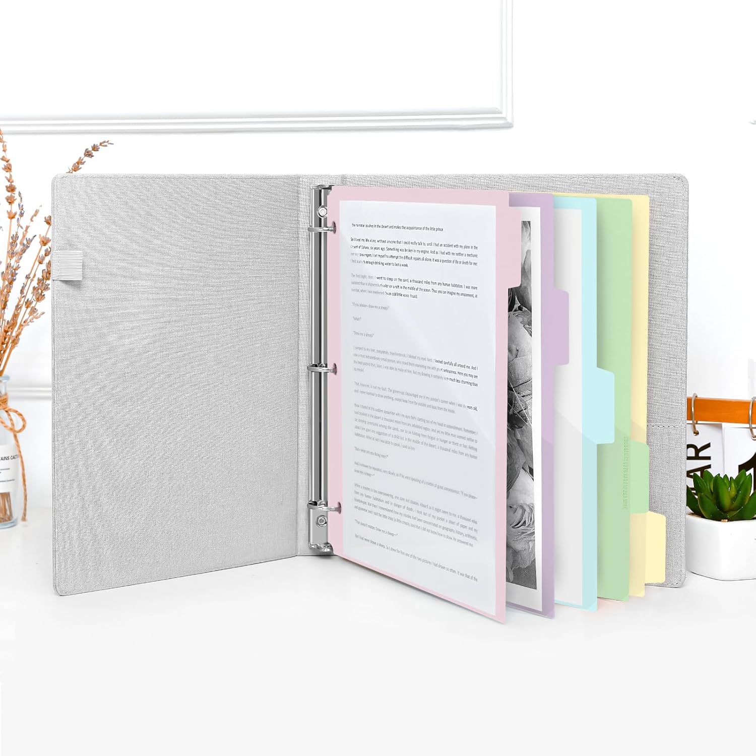 SKYDUE Binder Dividers with Tabs and Pockets – 5-Pack for 3-Ring Binders, Writable Tabs, Durable & Tear-Resistant, Pink