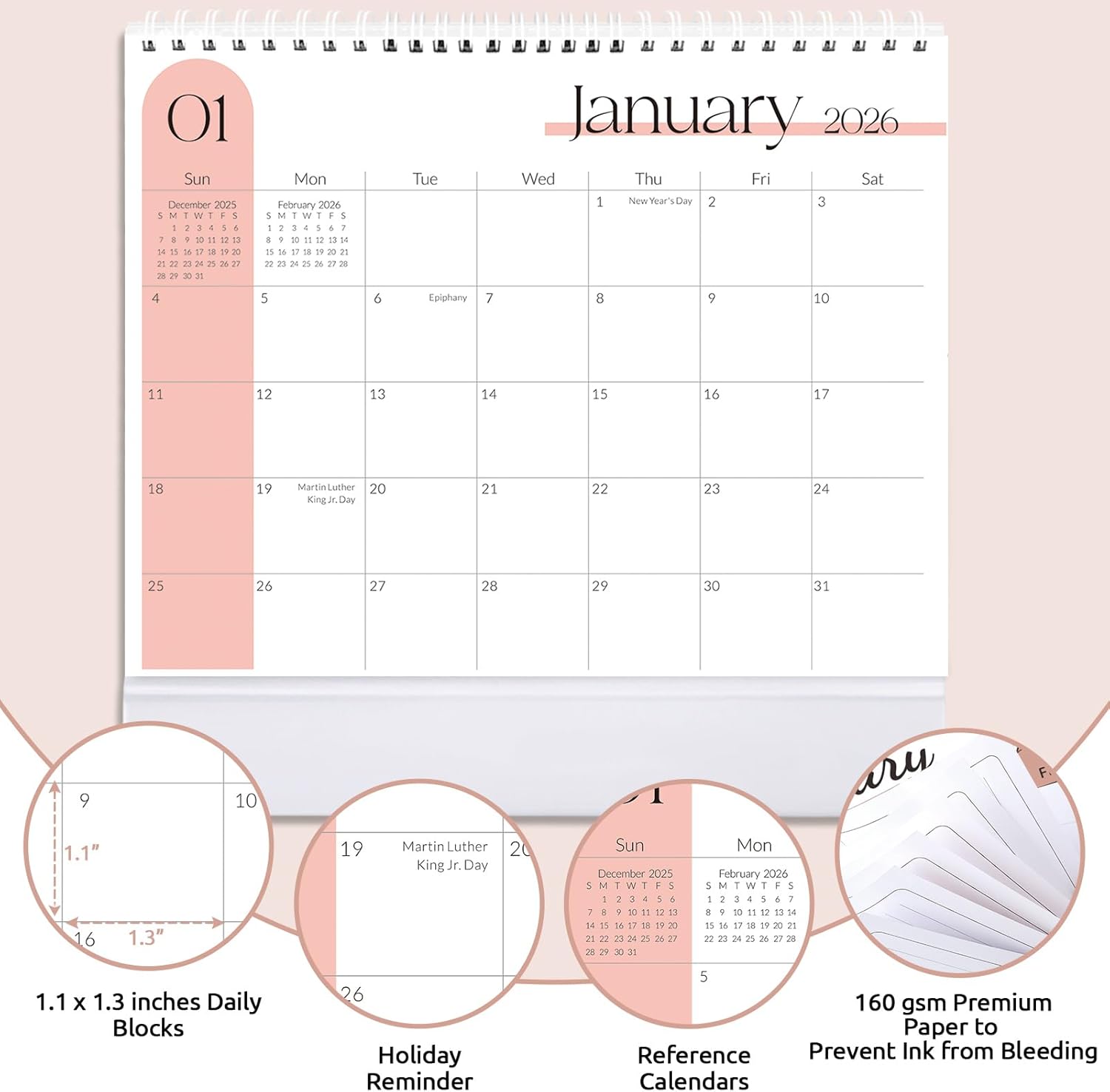 SKYDUE Desk Calendar 2026, 18 Months Small Desk Calendar 2026-2027, Jan 2026 to Jun 2027, 10" x 8" Desktop Calendar Planner with Stickers, Black