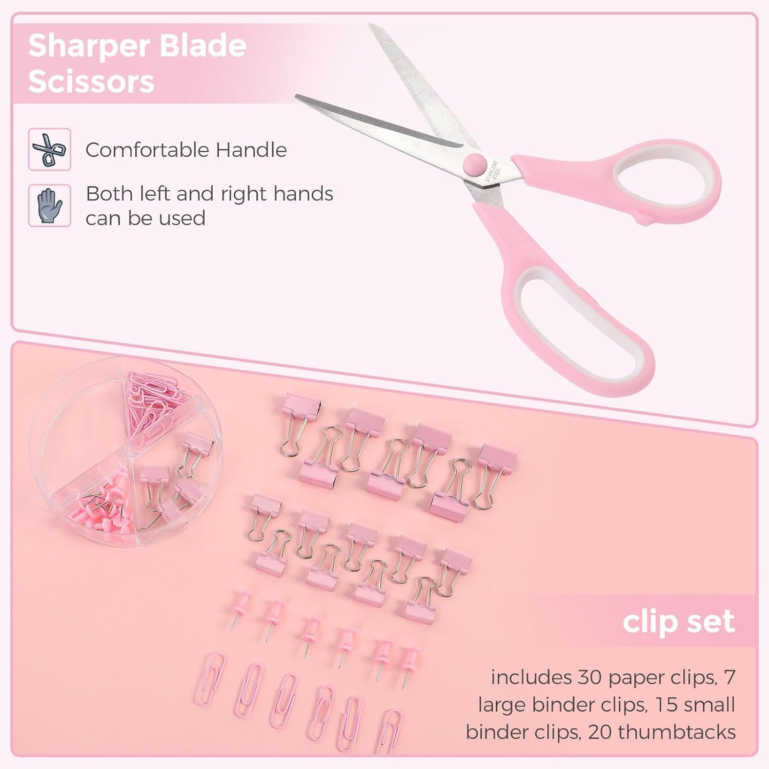 SKYDUE Pink Desk Accessories, Pink Office Supplies Set, Mesh Desk Organizer, Stapler, Tape Dispenser, Scissors, Binder/Paper Clips and 1000pcs Staples,Desk Organizer for Women