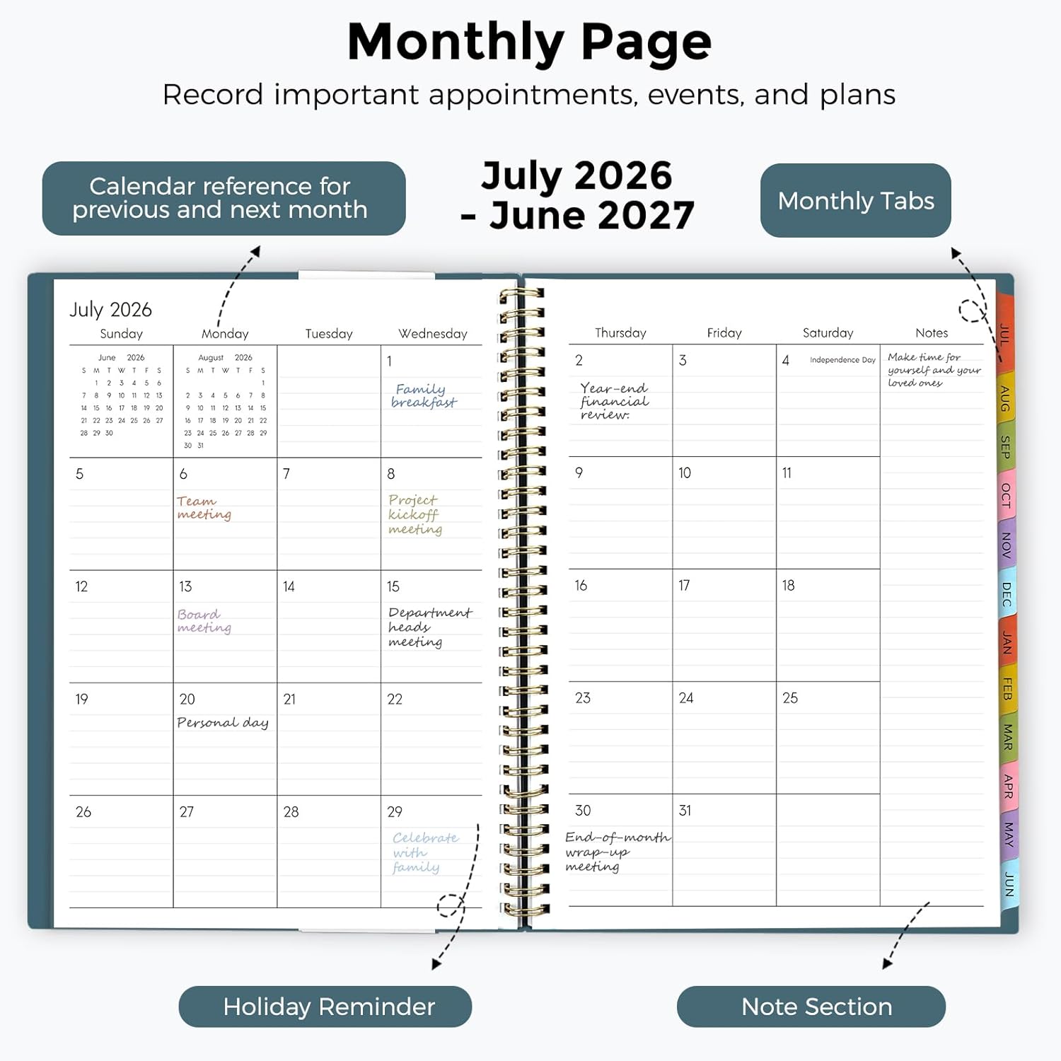SKYDUE Appointment Book 2026-2027, Academic Hourly Planner from July 2026 - June 2027, 8.5" x 11" Weekly & Monthly Schedule Planner with 15-Minute Interval- Perfect for Daily Planning White Flower