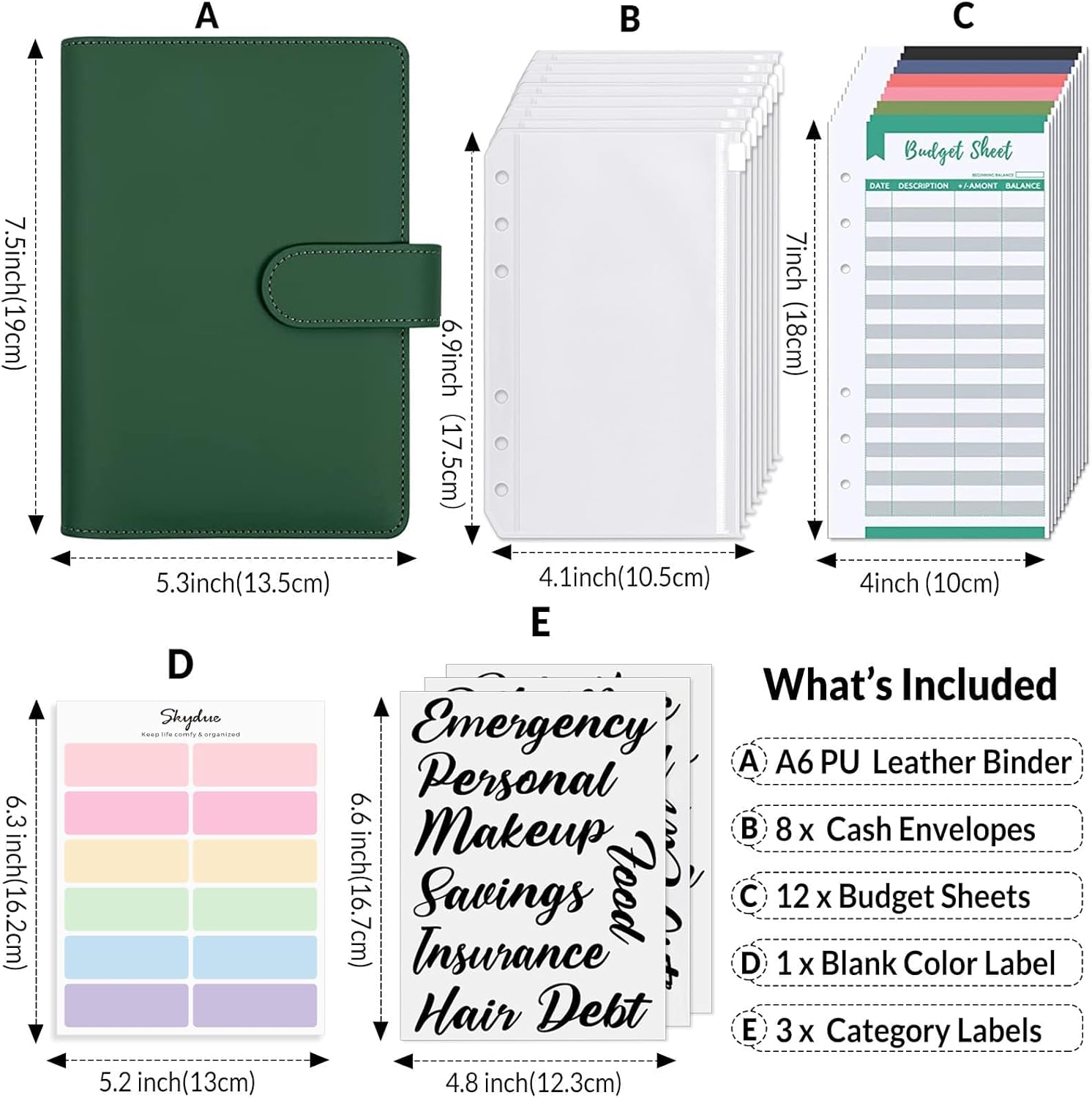 SKYDUE Budget Binder, Money Saving Binder with Zipper Envelopes, Cash Envelopes and Expense Budget Sheets for Budgeting