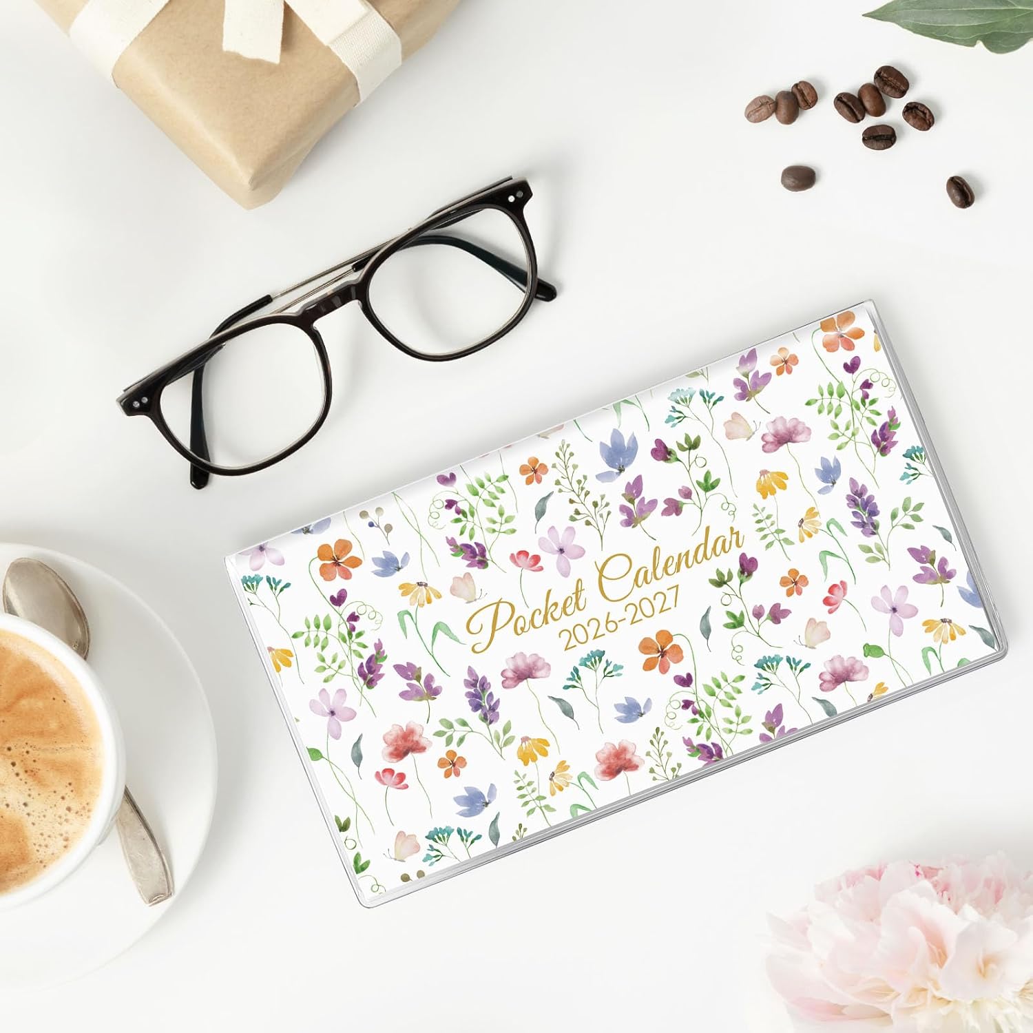 Pocket Calendar 2026-2027 for Purse, 2026-2027 Pocket Planner 24 Months with Soft Waterproof Cover and Premium Paper, 6.5" x 3.5", Floral