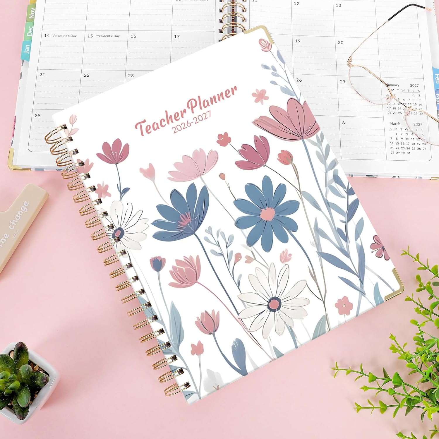 SKYDUE Teacher Planner 2026-2027 Academic Year, 8.5" x 11" Deluxe Teacher Lesson Planner with Monthly Tabs & Stickers, Lesson Plan Book 26-27, Grid