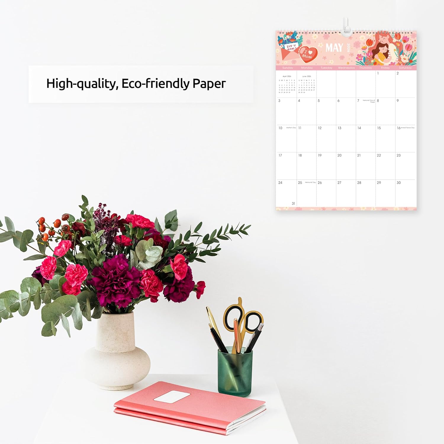 SKYDUE Wall Calendar 2026-2027, Jan 2026 to Jun 2027 18 Months 2026 Wall Calendar with Planner Stickers, 14.5" x 11.5", Black