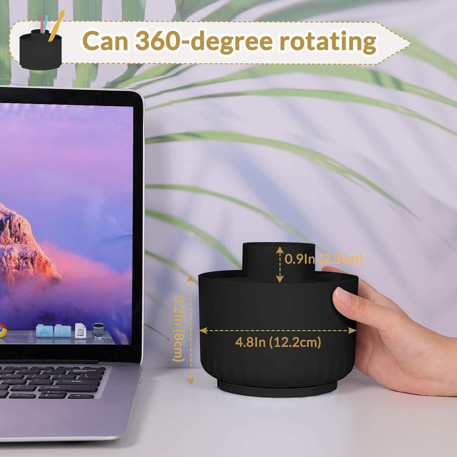 SKYDUE 360 Degree Rotating Pencil Pen Holder for Desk, Dual-Purpose Desk Organizer, Rotating Pencil Cup with 5 Slots, Office Supplies, Desk Decor for Office, School, Home