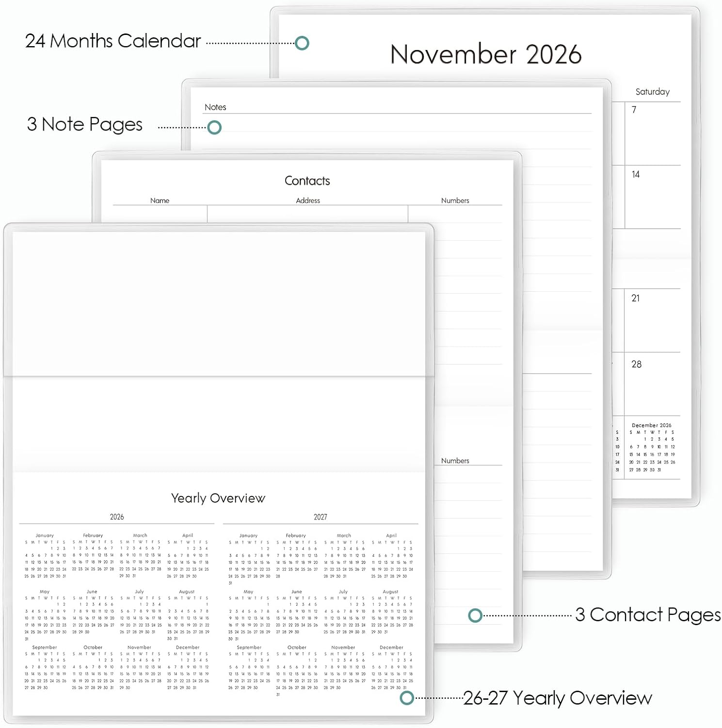 Pocket Calendar 2026-2027 for Purse, 2026-2027 Pocket Planner 24 Months with Soft Waterproof Cover and Premium Paper, 6.5" x 3.5", Floral