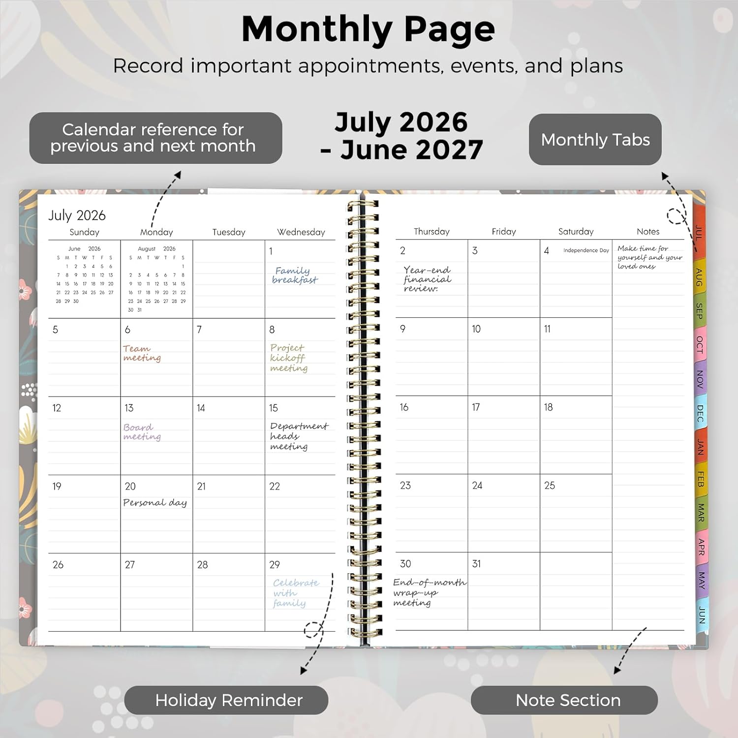 SKYDUE Appointment Book 2026-2027, Academic Hourly Planner from July 2026 - June 2027, 8.5" x 11" Weekly & Monthly Schedule Planner with 15-Minute Interval- Perfect for Daily Planning White Flower