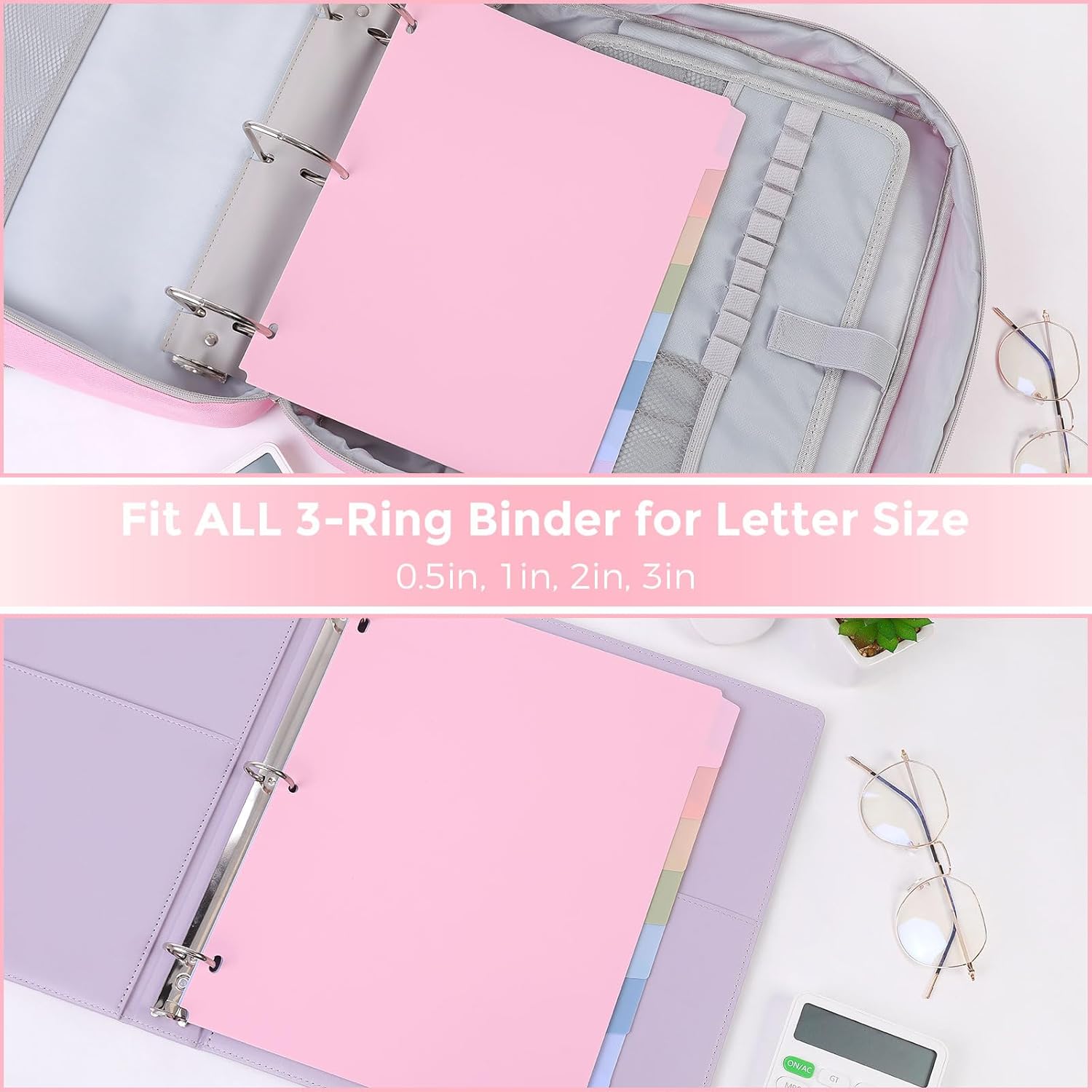 SKYDUE 8 Tab Binder Dividers, Letter Size, Durable Plastic Dividers for 3 Ring Binder, Write & Erase Binder Dividers with Tabs, 1 Set, Aesthetic Pastels Binder Divider for School, Office