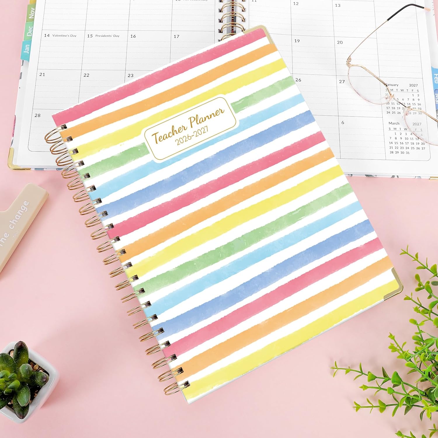 SKYDUE Teacher Planner 2026-2027 Academic Year, 8.5" x 11" Deluxe Teacher Lesson Planner with Monthly Tabs & Stickers, Lesson Plan Book 26-27, Grid