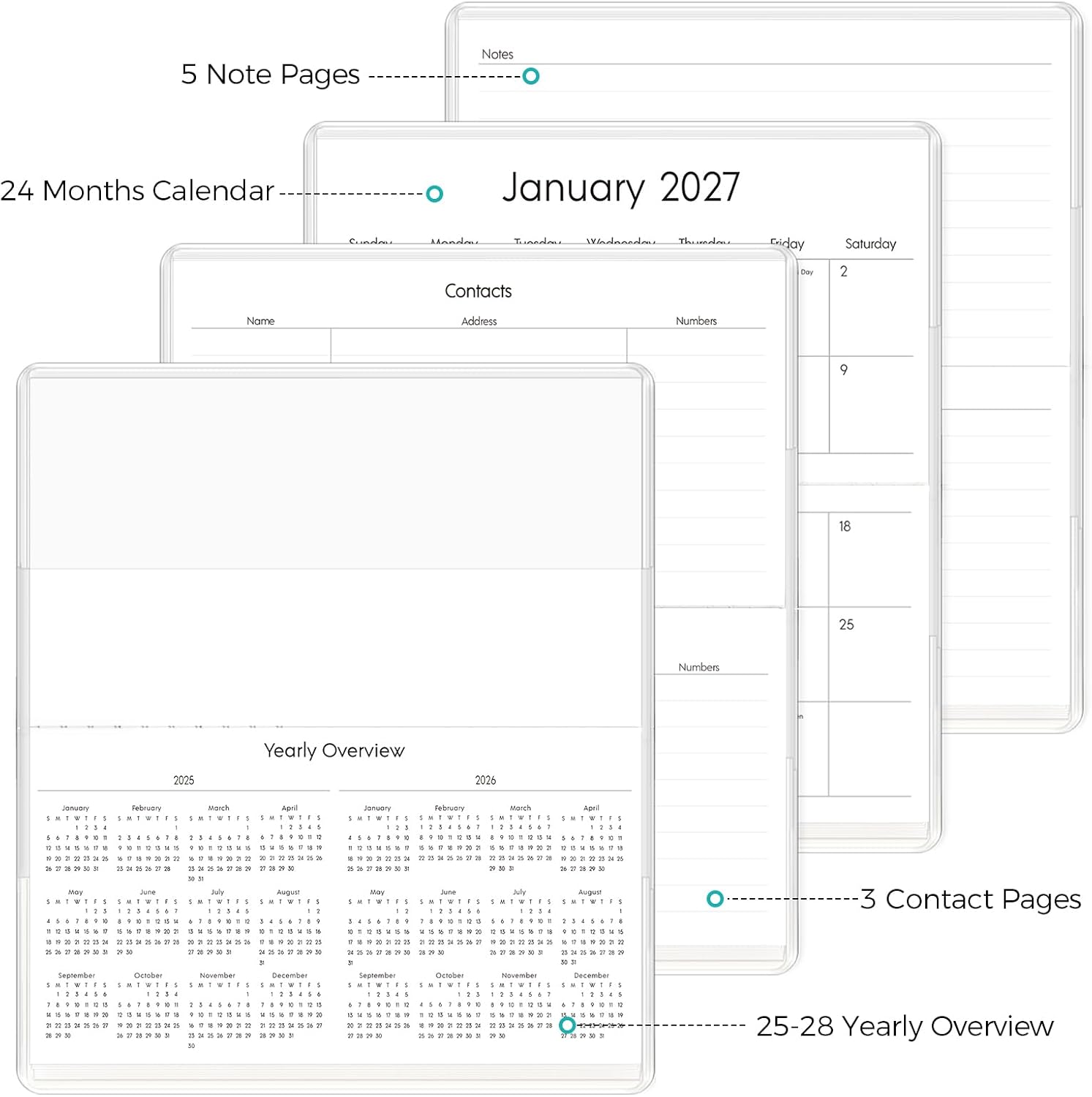Pocket Calendar 2026-2027 for Purse, 2026-2027 Pocket Planner 24 Months with Soft Waterproof Cover and Premium Paper, 6.5" x 3.5", Floral