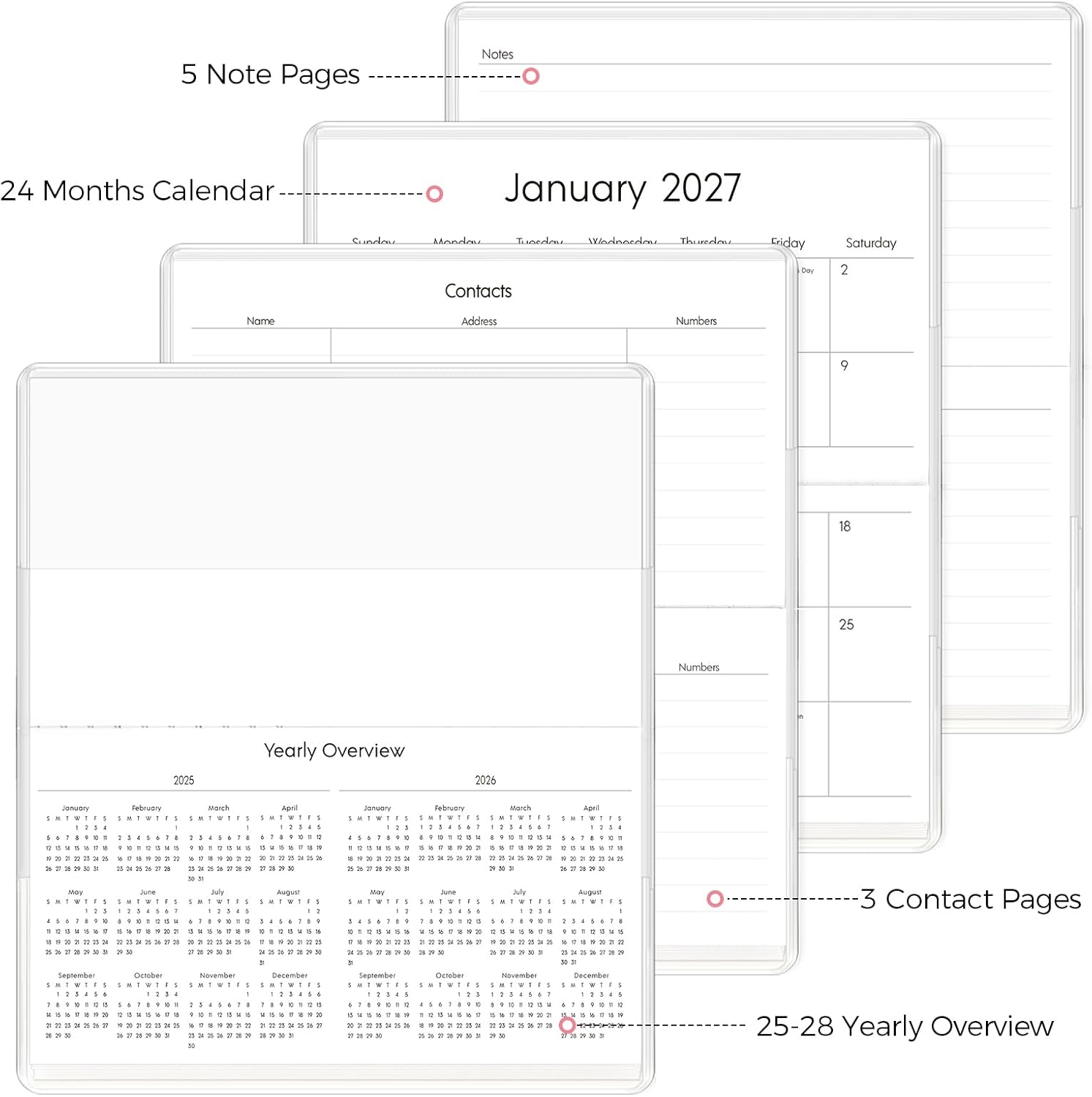 Pocket Calendar 2026-2027 for Purse, 2026-2027 Pocket Planner 24 Months with Soft Waterproof Cover and Premium Paper, 6.5" x 3.5", Floral