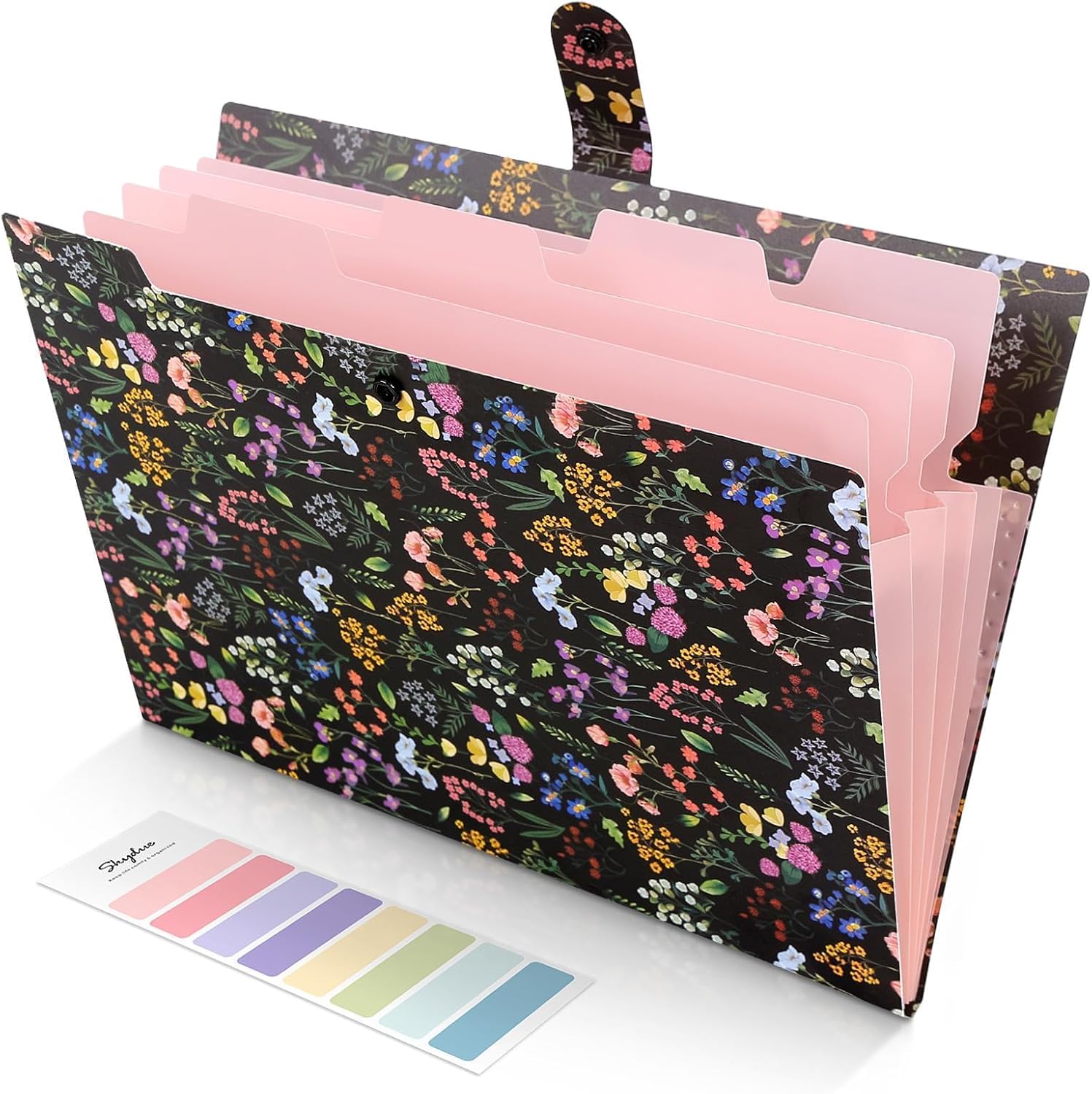 SKYDUE Accordion File Organizer, Floral Expanding File Folders with 5 Pockets, Cute Document Organizer for Paper Bills Receipt Storage, School Office & Hospital Supplies Letter/A4 Size Navy Blue