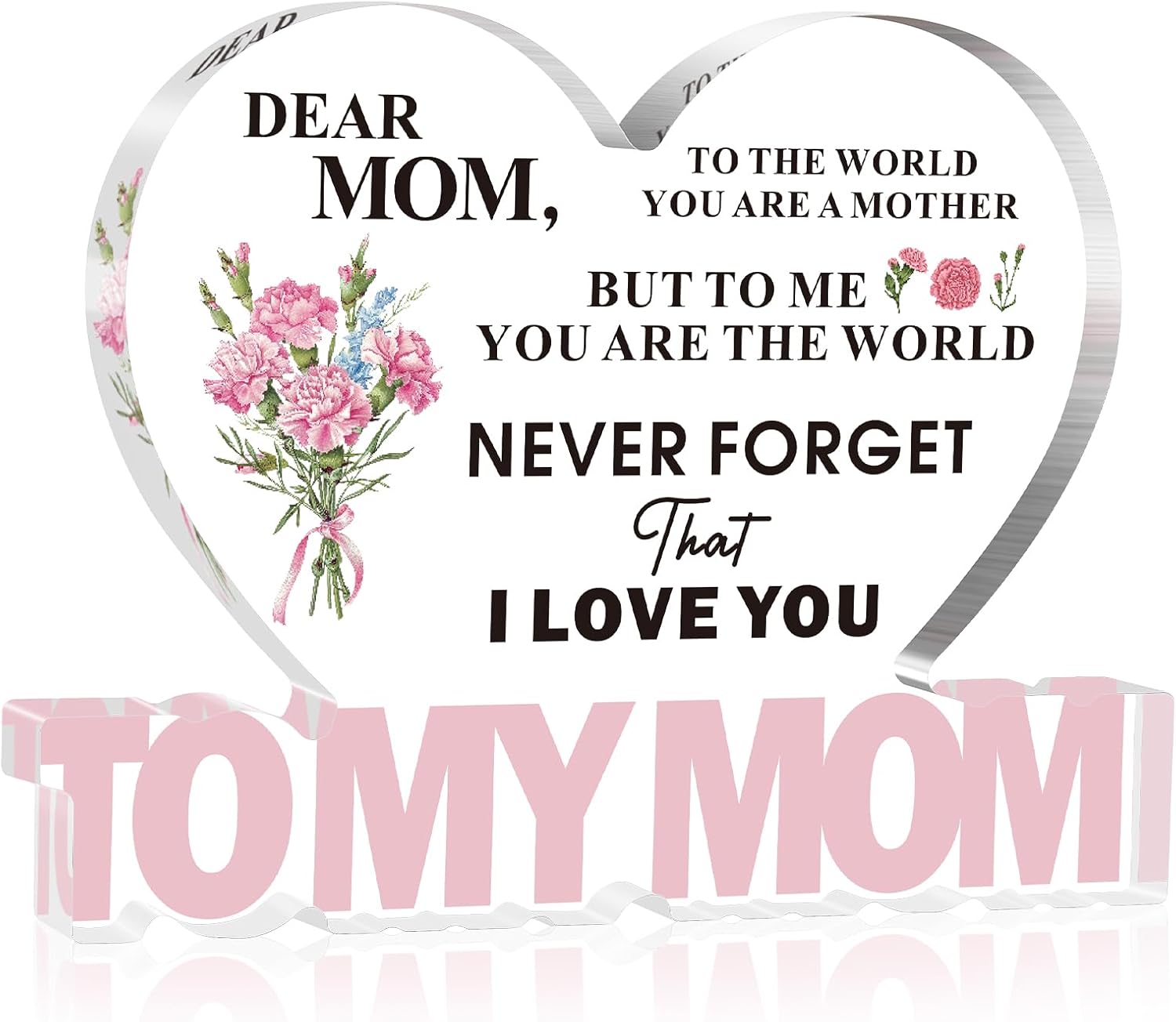 SKYDUE Gifts for Mom from Daughter Son, Heart Shaped "To My Mom" Acrylic Plaque - Meaningful Desk Decor Christmas Gift for Mother, Unique Birthday, Mother's Day, Christmas, Thanksgiving Day Gift Idea