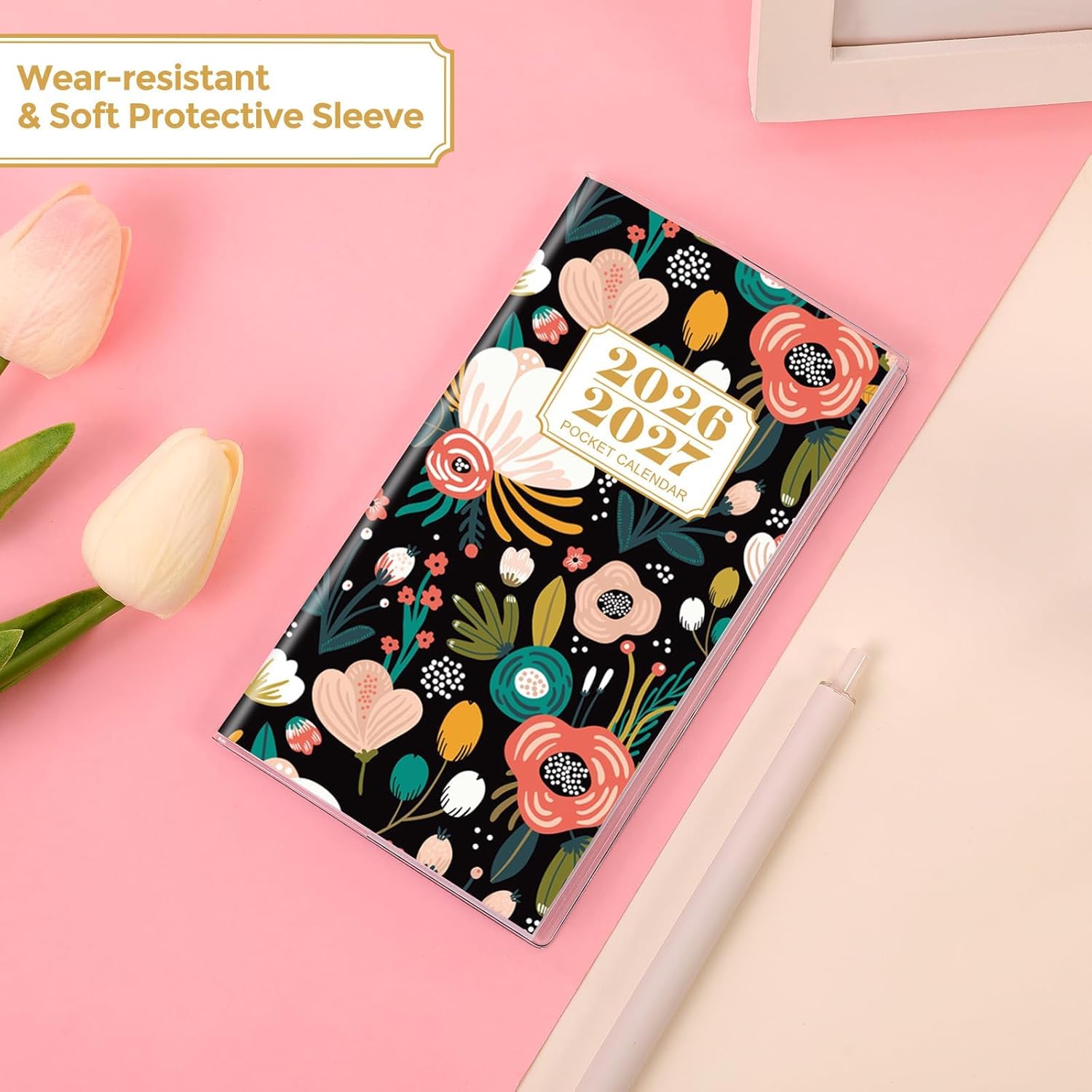 SKYDUE Pocket Calendar 2026-2027, Pocket Monthly Planner Jan 2026 - Dec 2027 for Purse, 6.7" X 3.7" 24-Month Small Planner, Academic Year Calendar, Compact Design with Plastic Sleeve