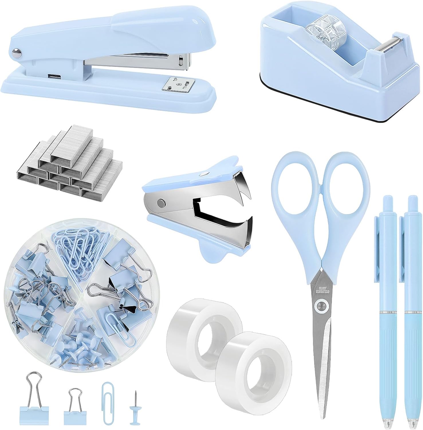 SKYDUE Pink Office Desk Accessories, Pink Office Supplies, Stapler, Tape Dispenser, Scissors, Clips and 1000pcs Staples,Office Supplies for Desk for Women