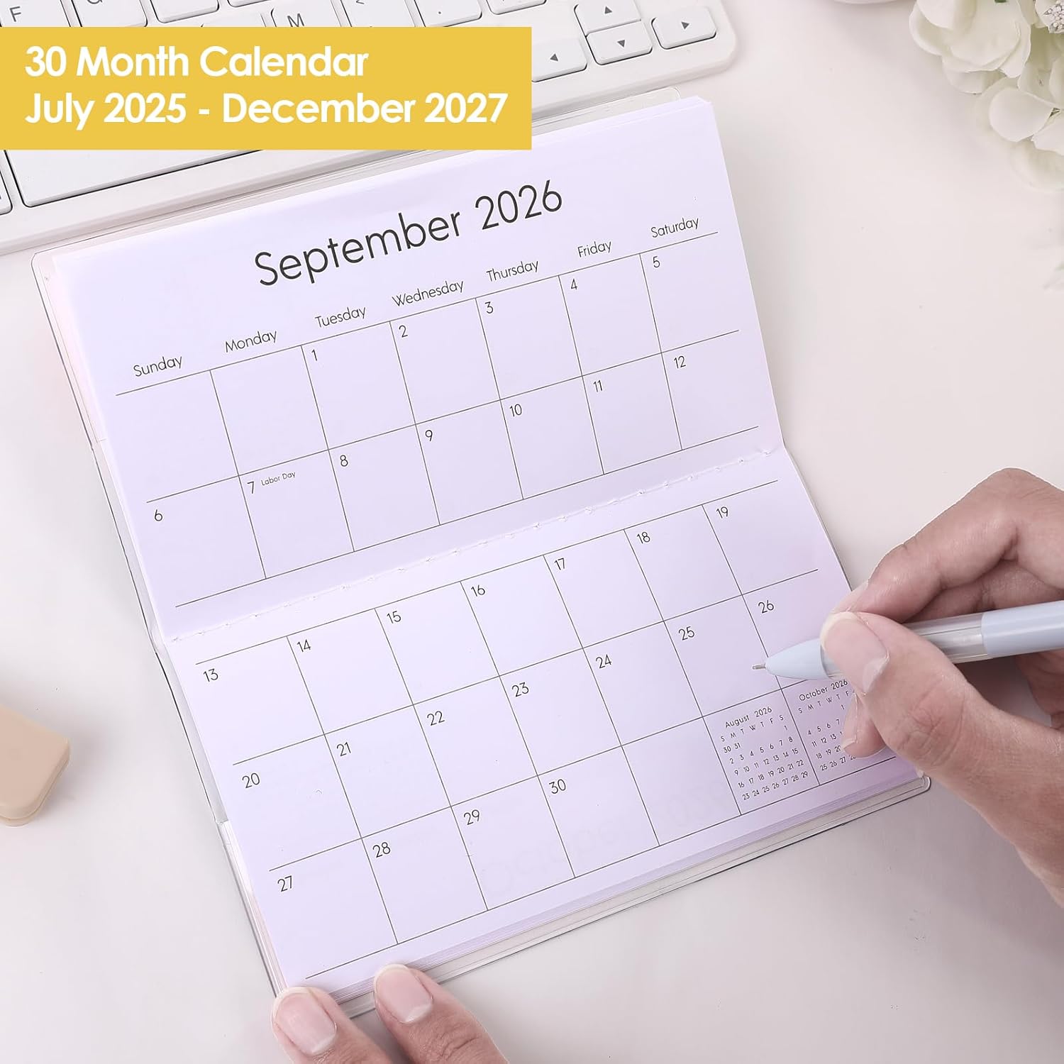 Pocket Calendar 2026-2027 for Purse, 2026-2027 Pocket Planner 24 Months with Soft Waterproof Cover and Premium Paper, 6.5" x 3.5", Floral