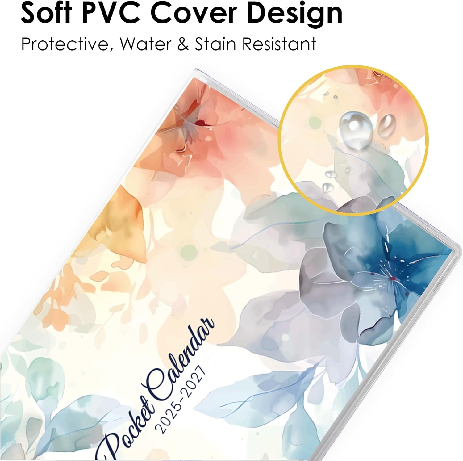 Pocket Calendar 2026-2027 for Purse, 2026-2027 Pocket Planner 24 Months with Soft Waterproof Cover and Premium Paper, 6.5" x 3.5", Floral