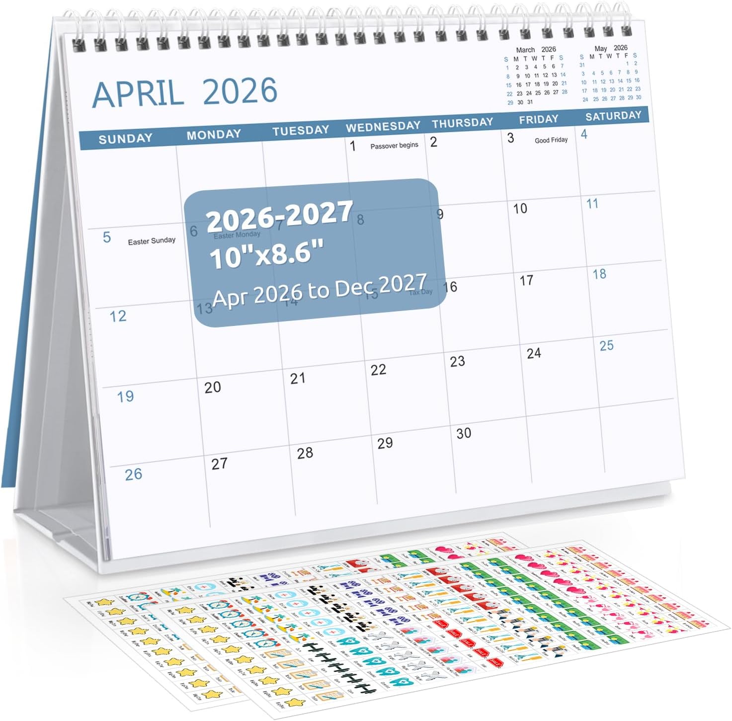SKYDUE Desk Calendar 2026, 18 Months Small Desk Calendar 2026-2027, Jan 2026 to Jun 2027, 10" x 8" Desktop Calendar Planner with Stickers, Black