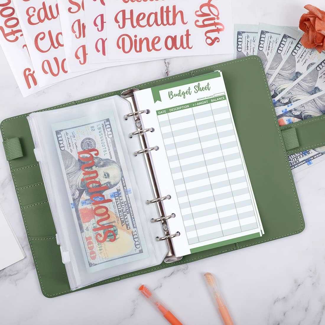 SKYDUE 12PCS Binder Pockets and A6 PU Leather Budget Binder Bundle SalesSKYDUE 12PCS Binder Pockets, A6 Budget Binder