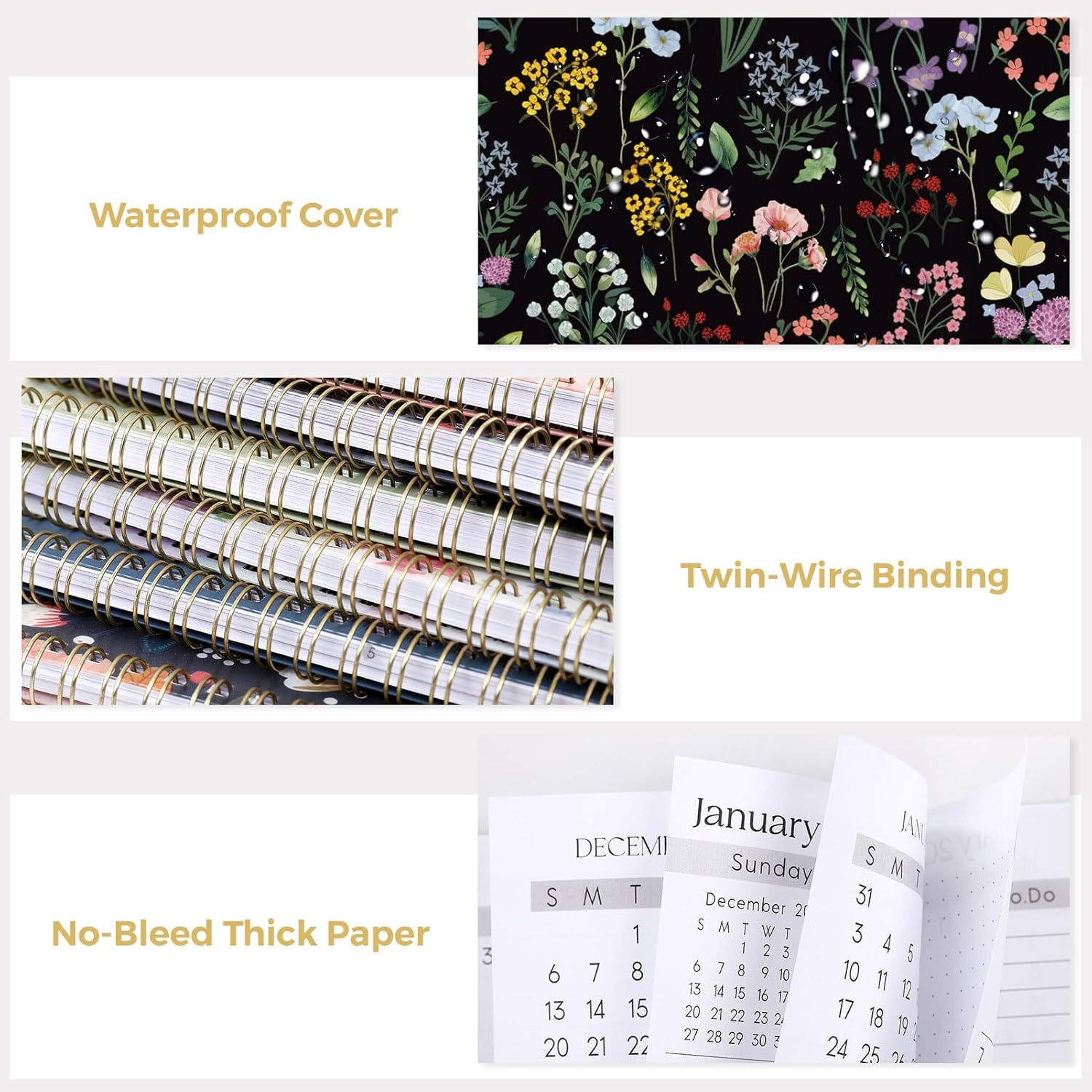 SKYDUE Monthly Planner 2026-2027, 24 Months Calendar Planner 2026-2027, 7.5" x 10" B5 Planner, Twin-wire Spiral Bound, Durable Waterproof Cover, Thick No-Bleed Paper, Floral