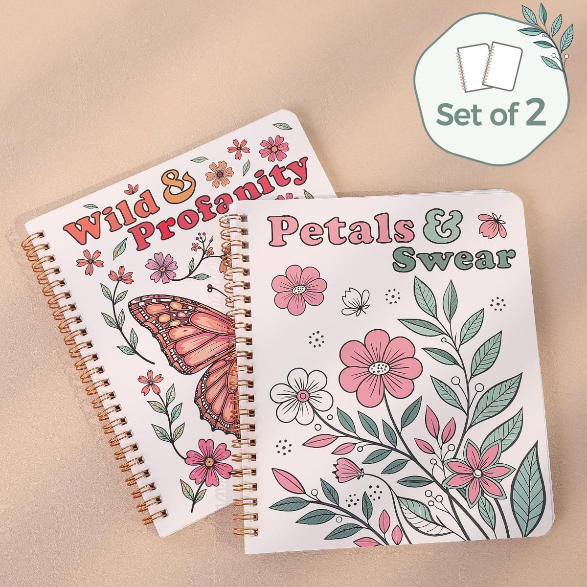 SKYDUE Aesthetic Adult Coloring Book Set of 2, Coloring Books for Adults Relaxation, Spiral Bound Funny Animal & Flower Designs for Stress Relief, Gift for Women and Men