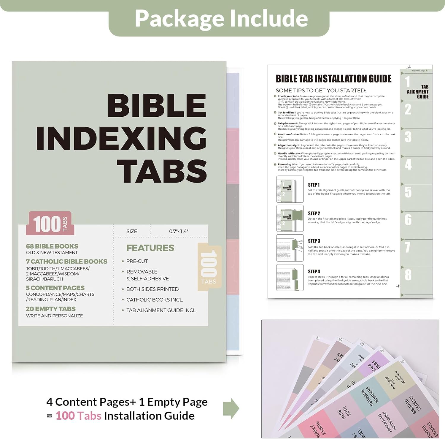 SKYDUE Bible Tabs: 100 Laminated Study Tabs for Women & Men, Pink