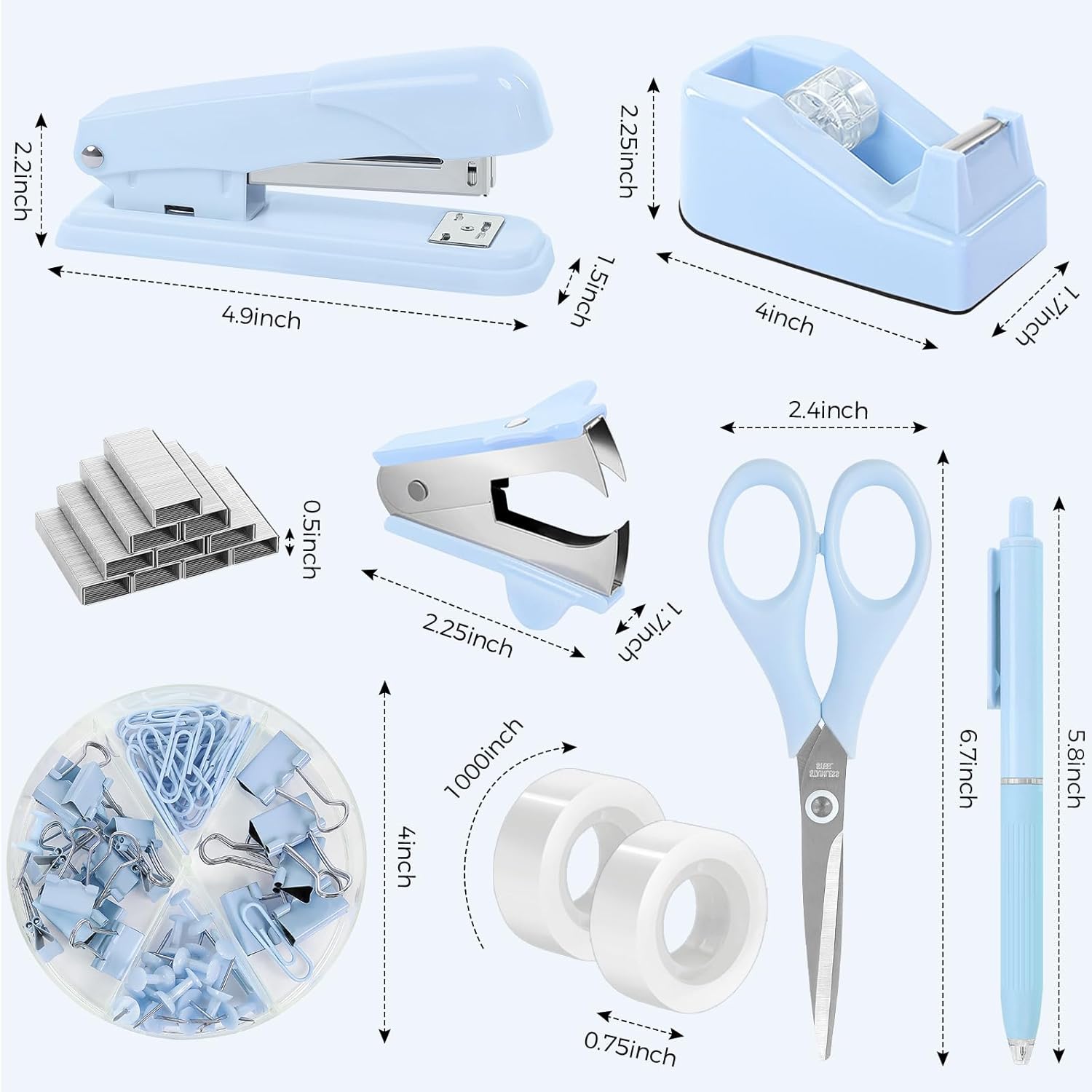 SKYDUE Pink Office Desk Accessories, Pink Office Supplies, Stapler, Tape Dispenser, Scissors, Clips and 1000pcs Staples,Office Supplies for Desk for Women