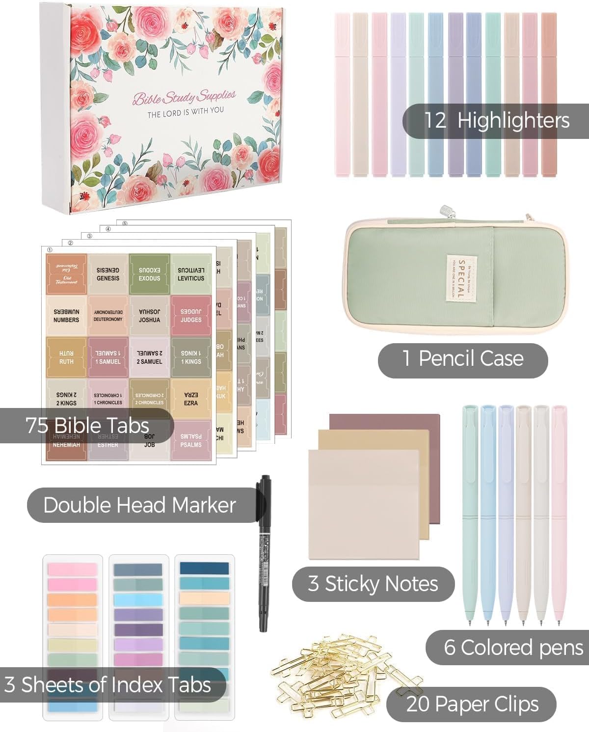 SKYDUE Bible Journaling Kit, Bible Study Supplies, Aesthetic Book Annotation Kit,Highlighter Set No Bleed, Bible Journaling Kit for Gift Green