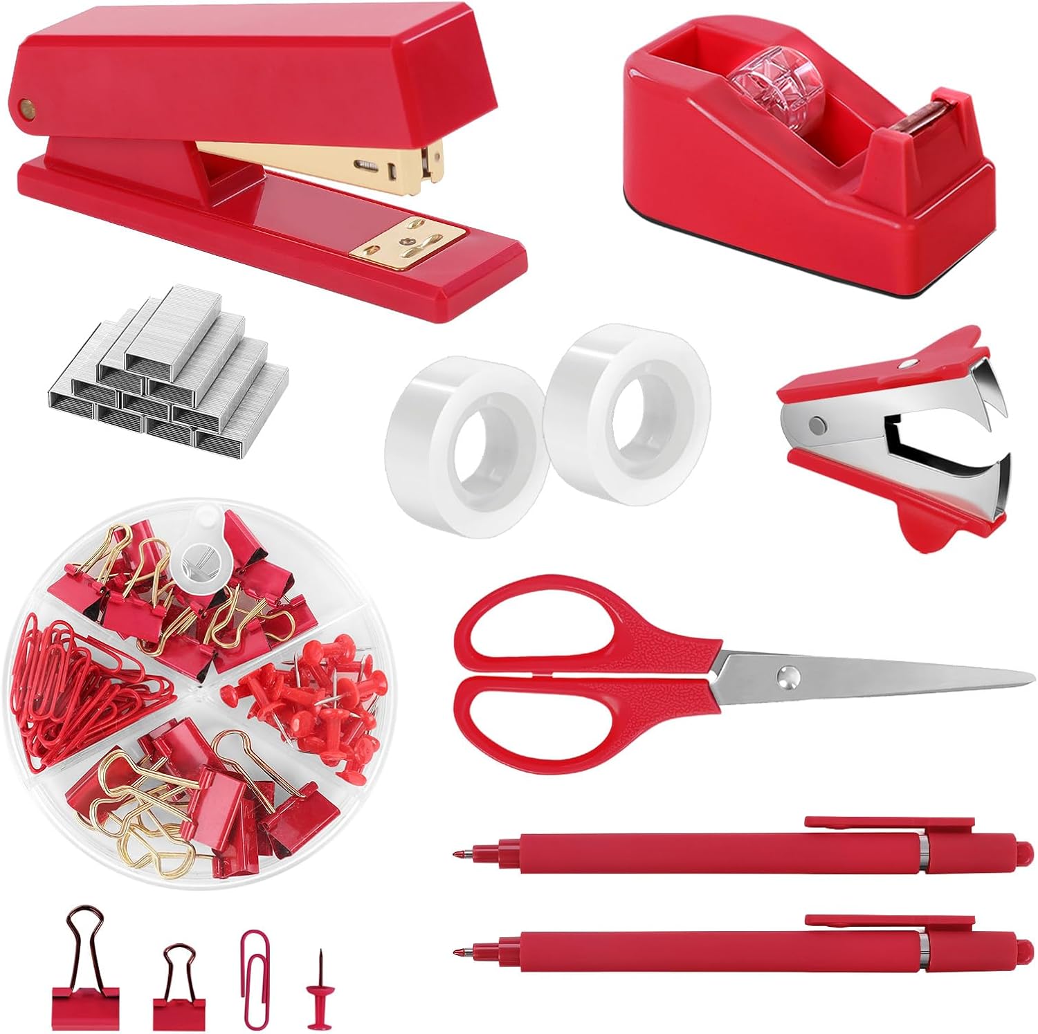SKYDUE Pink Office Desk Accessories, Pink Office Supplies, Stapler, Tape Dispenser, Scissors, Clips and 1000pcs Staples,Office Supplies for Desk for Women