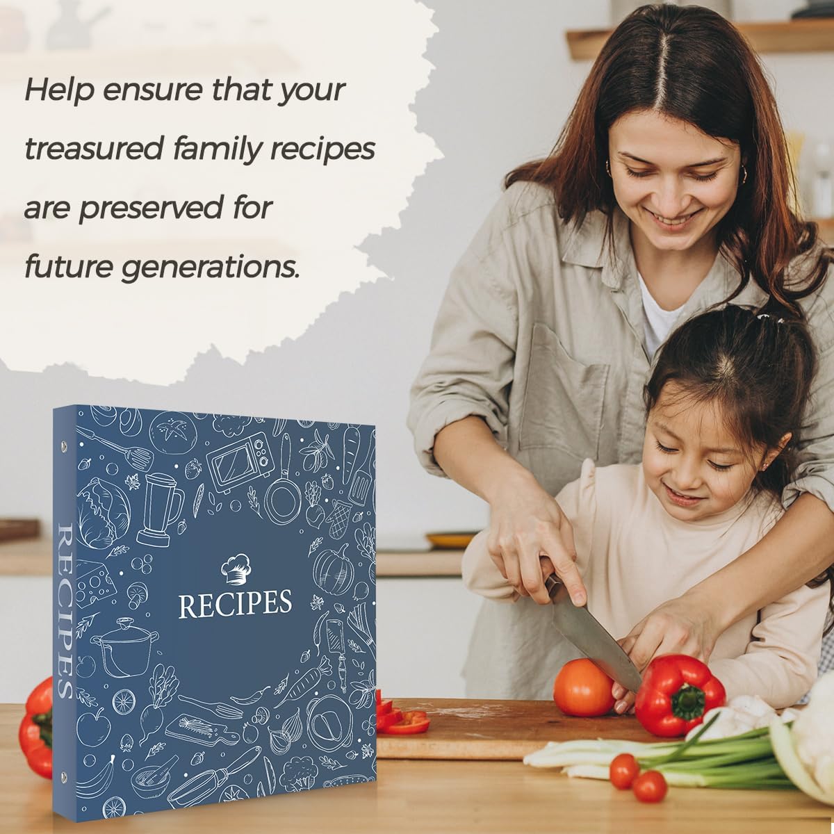 Recipe Binder 8.5x11 3 Ring, 1" Round Rings, Recipe Book to Write in Your own Recipes, Recipe Binder with 60 Plastic Sleeves, 12 Dividers, 60 Blank Recipe Cards, Family Recipe Organizer