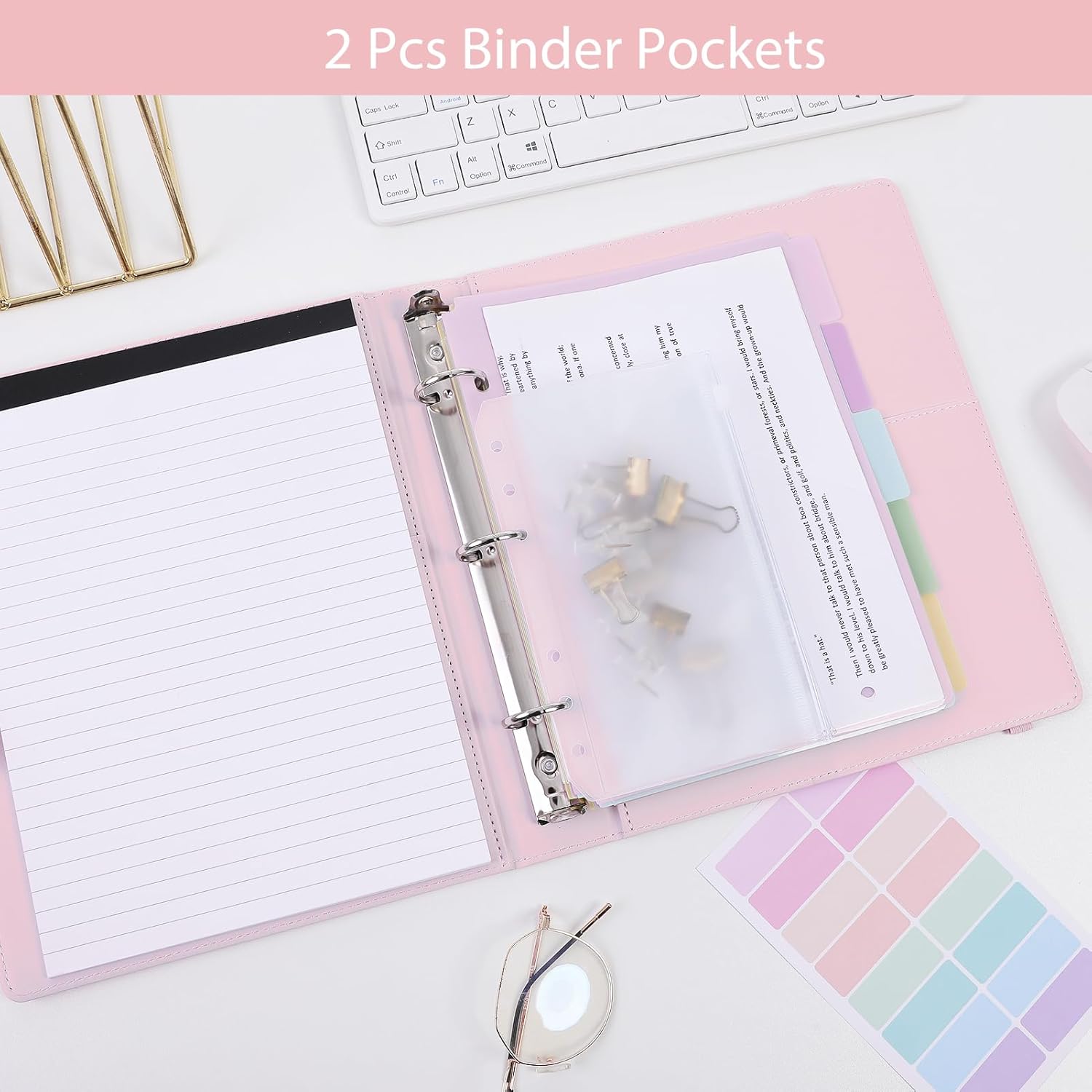 SKYDUE Clipboard Binder with Refillable Notepad, PU Clipboard Folder Includes 5 Dividers with 10 Pockets, Labels, 3 Ring Binder 1 Inch for School Office (Fit Letter Sized Paper),Olivegreen