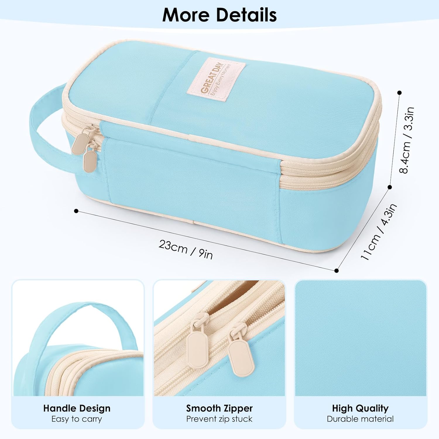 SKYDUE Black Pencil Case for Girls & Boys - Aesthetic Pencil Bag with Multi-Compartment, Large Capacity Zippered Pencil Pouch for School Supply