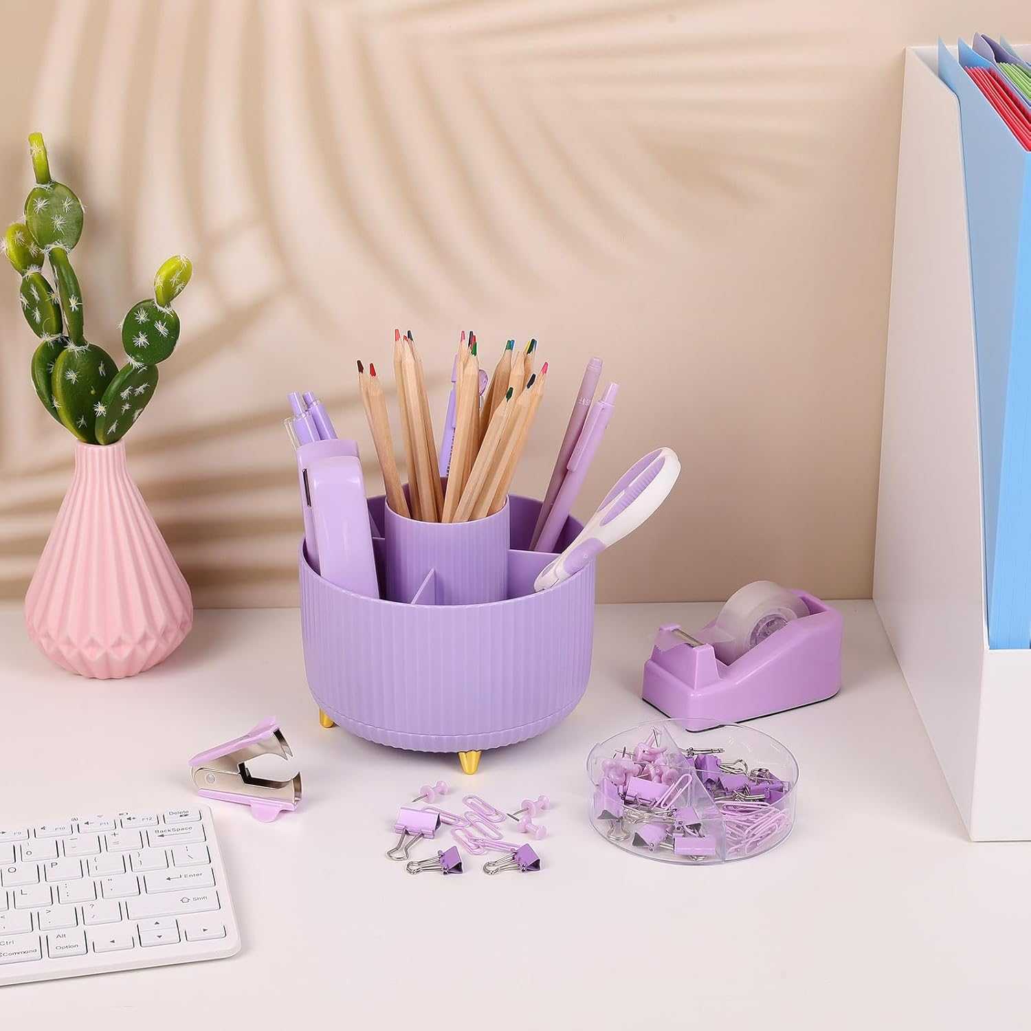 SKYDUE Purple Office Desk Accessories 10PCS,Pencil Holder for Desk