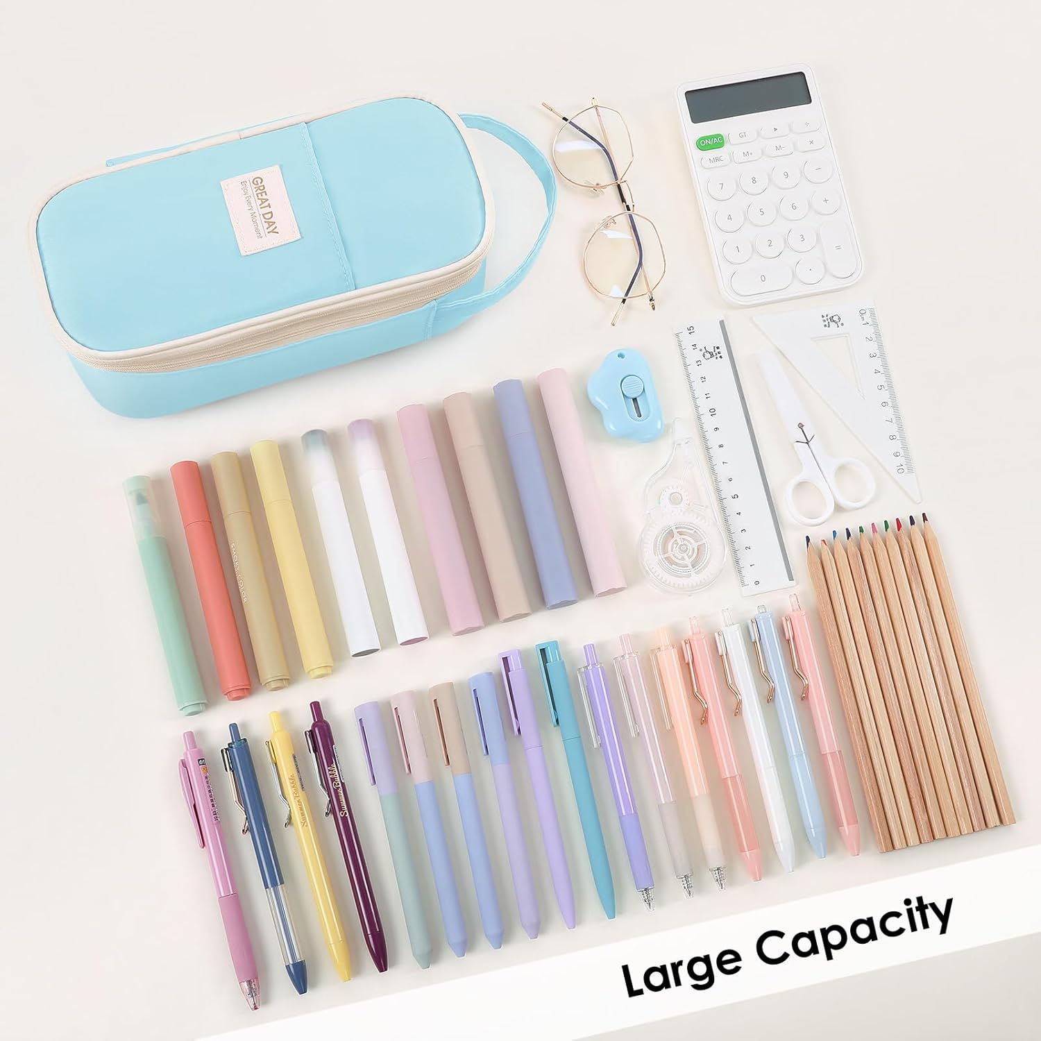 SKYDUE Black Pencil Case for Girls & Boys - Aesthetic Pencil Bag with Multi-Compartment, Large Capacity Zippered Pencil Pouch for School Supply