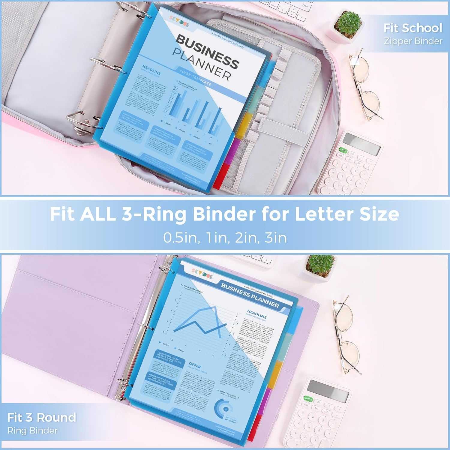SKYDUE Binder Dividers with Two Pockets, 1Set, 5 Tabs Dividers for 3 Ring Binder, Plastic Binder Dividers with Tabs for School, Office, and Home Organization,Blue