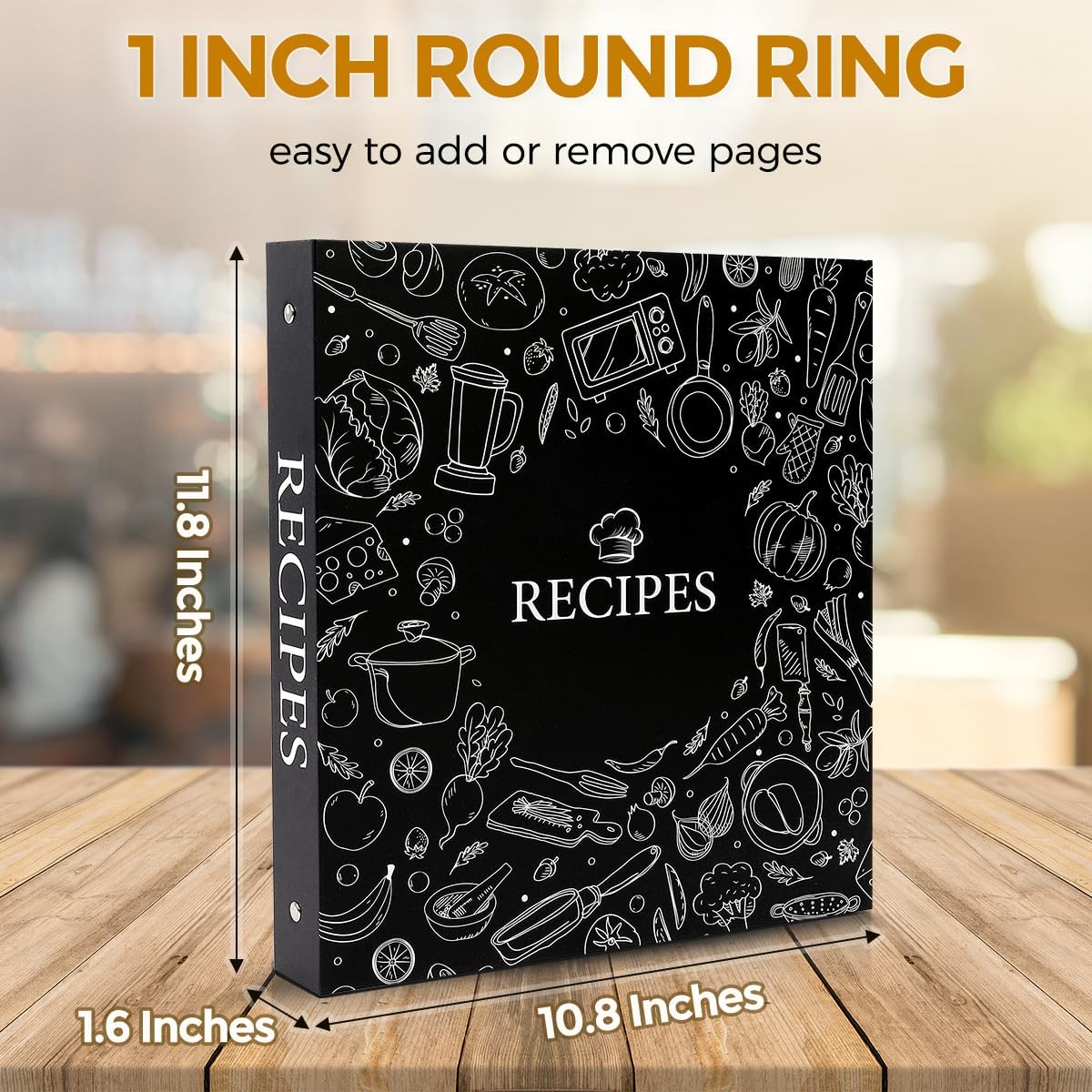 Recipe Binder 8.5x11 3 Ring, 1" Round Rings, Recipe Book to Write in Your own Recipes, Recipe Binder with 60 Plastic Sleeves, 12 Dividers, 60 Blank Recipe Cards, Family Recipe Organizer