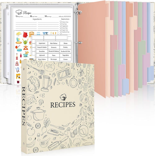Recipe Binder 8.5x11 3 Ring, 1" Round Rings, Recipe Book to Write in Your own Recipes, Recipe Binder with 60 Plastic Sleeves, 12 Dividers, 60 Blank Recipe Cards, Family Recipe Organizer