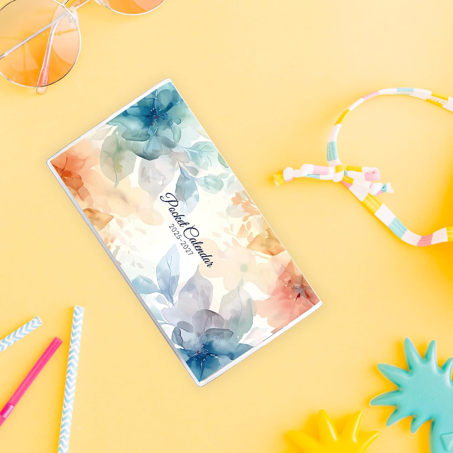 Pocket Calendar 2026-2027 for Purse, 2026-2027 Pocket Planner 24 Months with Soft Waterproof Cover and Premium Paper, 6.5" x 3.5", Floral