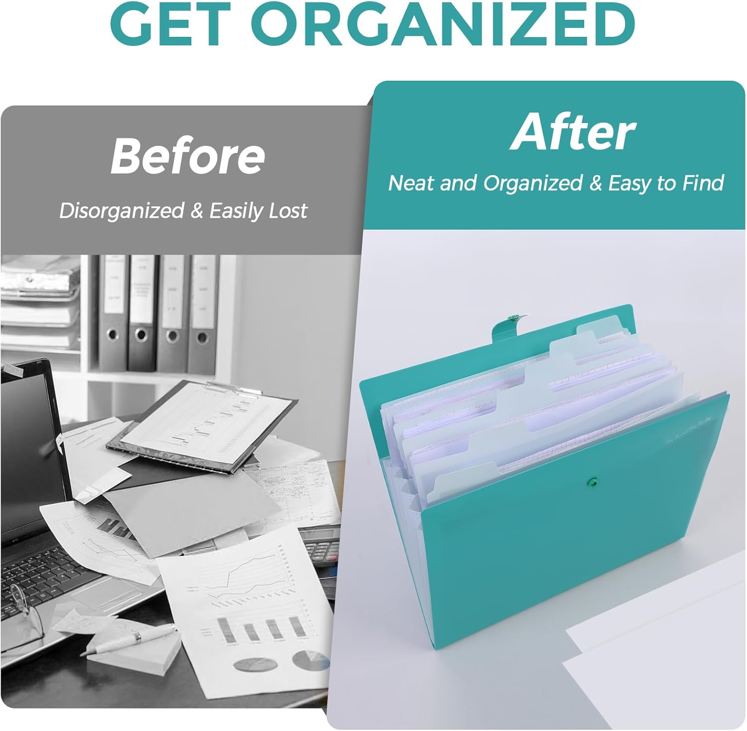 SKYDUE 7-Pocket Expanding File Folder, Professional Accordion Document Organizer with Labels, Portable Paper Receipt Holder for Office Home Business, Letter/A4 Size Green