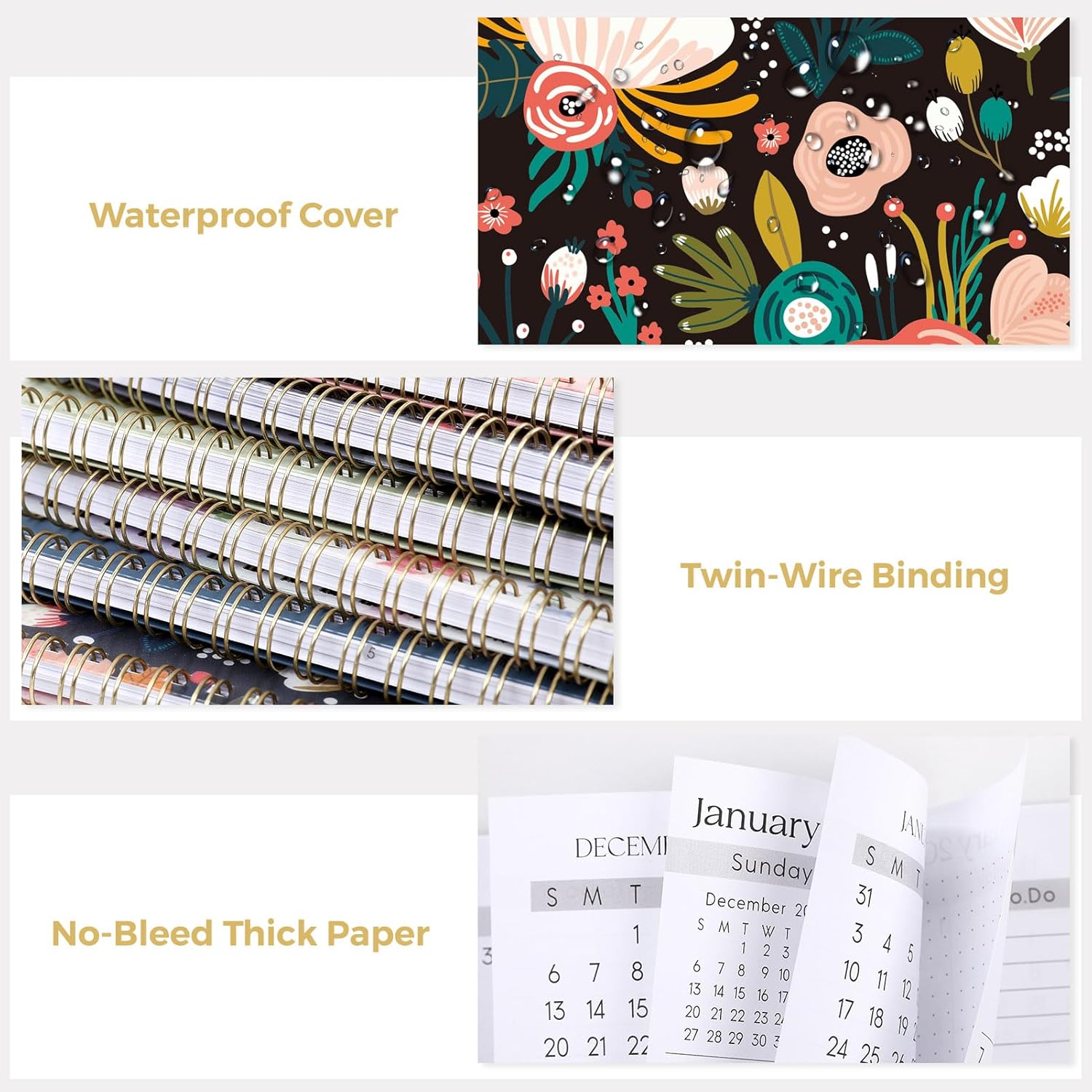 SKYDUE Monthly Planner 2026-2027, 24 Months Calendar Planner 2026-2027, 7.5" x 10" B5 Planner, Twin-wire Spiral Bound, Durable Waterproof Cover, Thick No-Bleed Paper, Floral