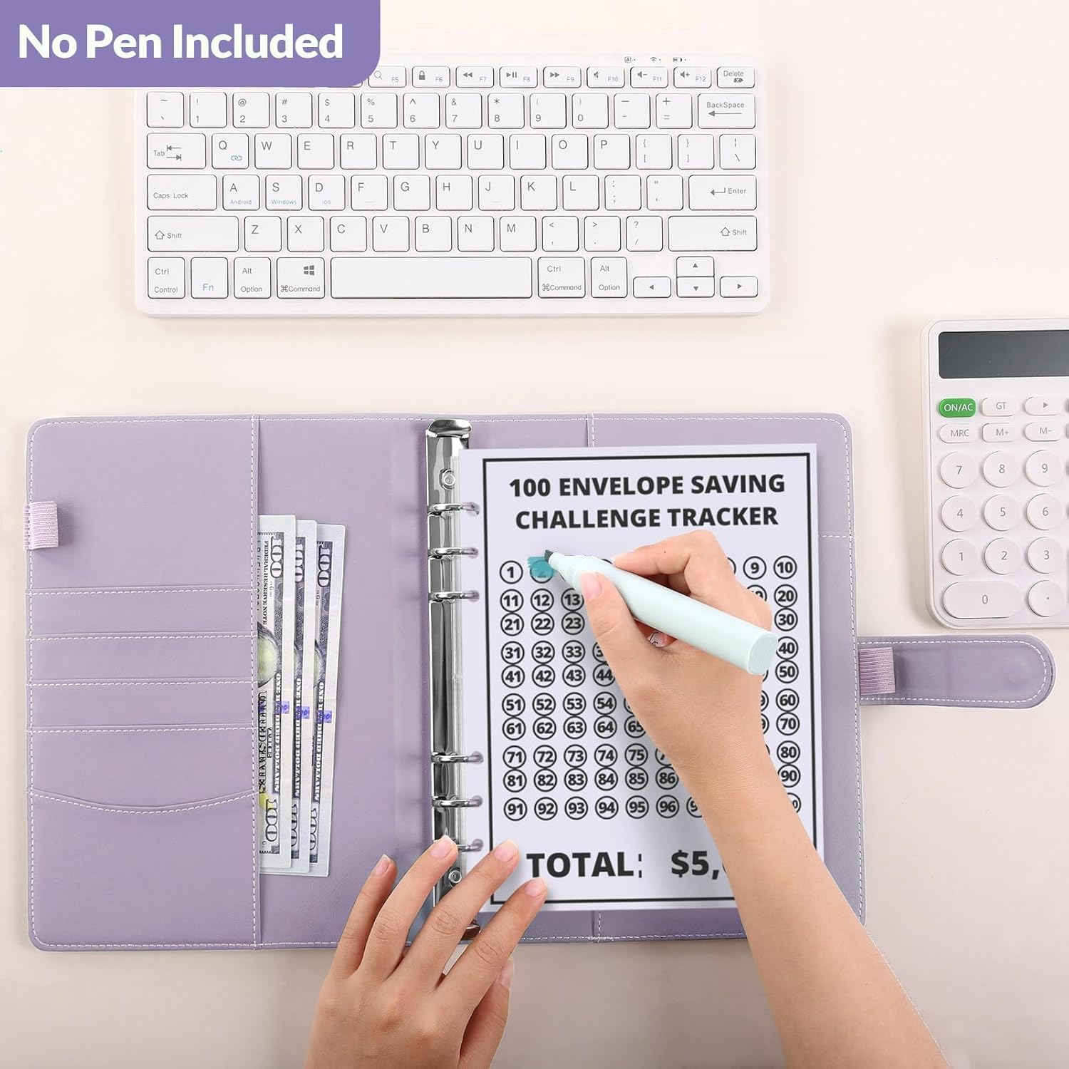 SKYDUE 100 Envelopes Money Savin Challenge Binder, A5 Money Saving Budget Binder with Cash Envelopes - Savings Challenges Book to Save $5,050