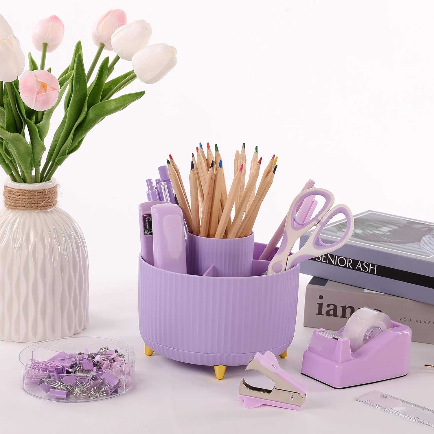 SKYDUE Purple Office Desk Accessories 10PCS,Pencil Holder for Desk