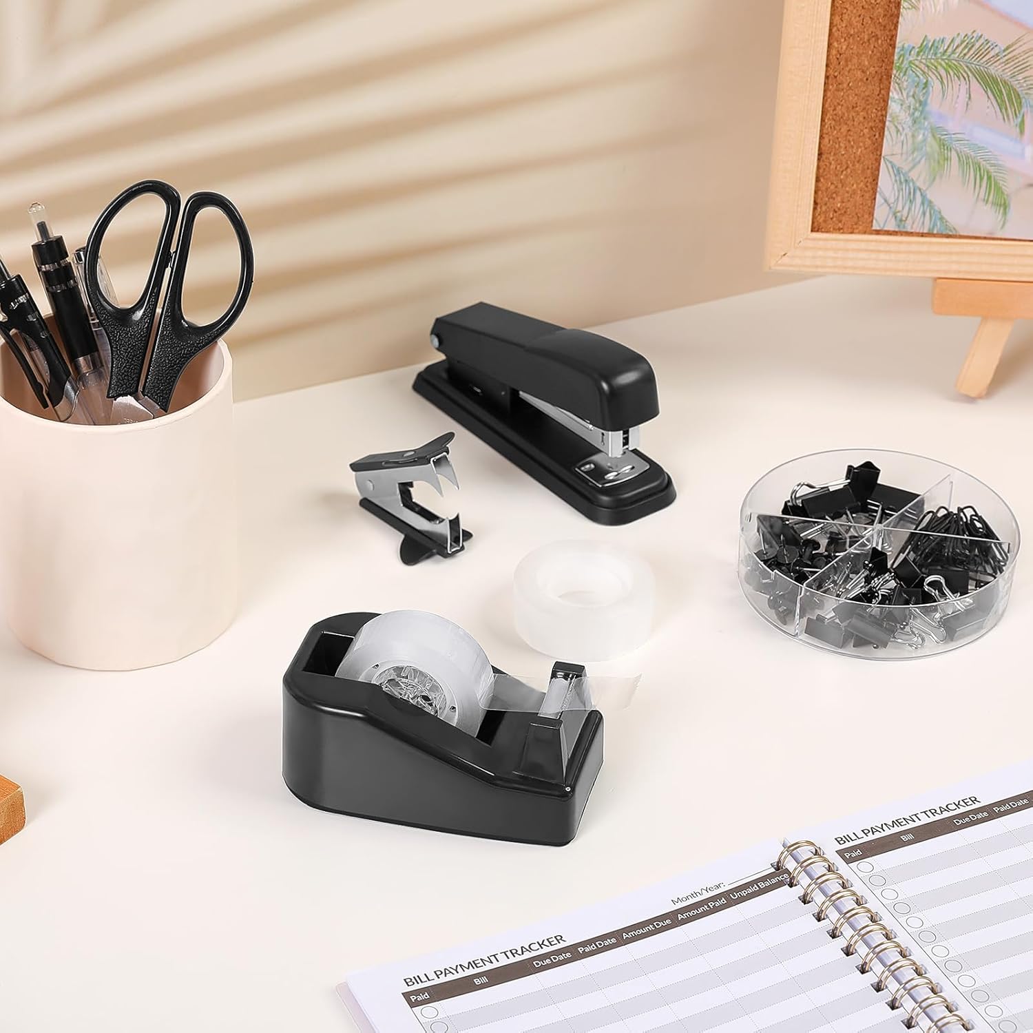 SKYDUE Pink Office Desk Accessories, Pink Office Supplies, Stapler, Tape Dispenser, Scissors, Clips and 1000pcs Staples,Office Supplies for Desk for Women